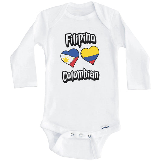 Filipino Colombian Flag Heart Combo Philippines Colombia Baby Bodysuit (Long Sleeves)