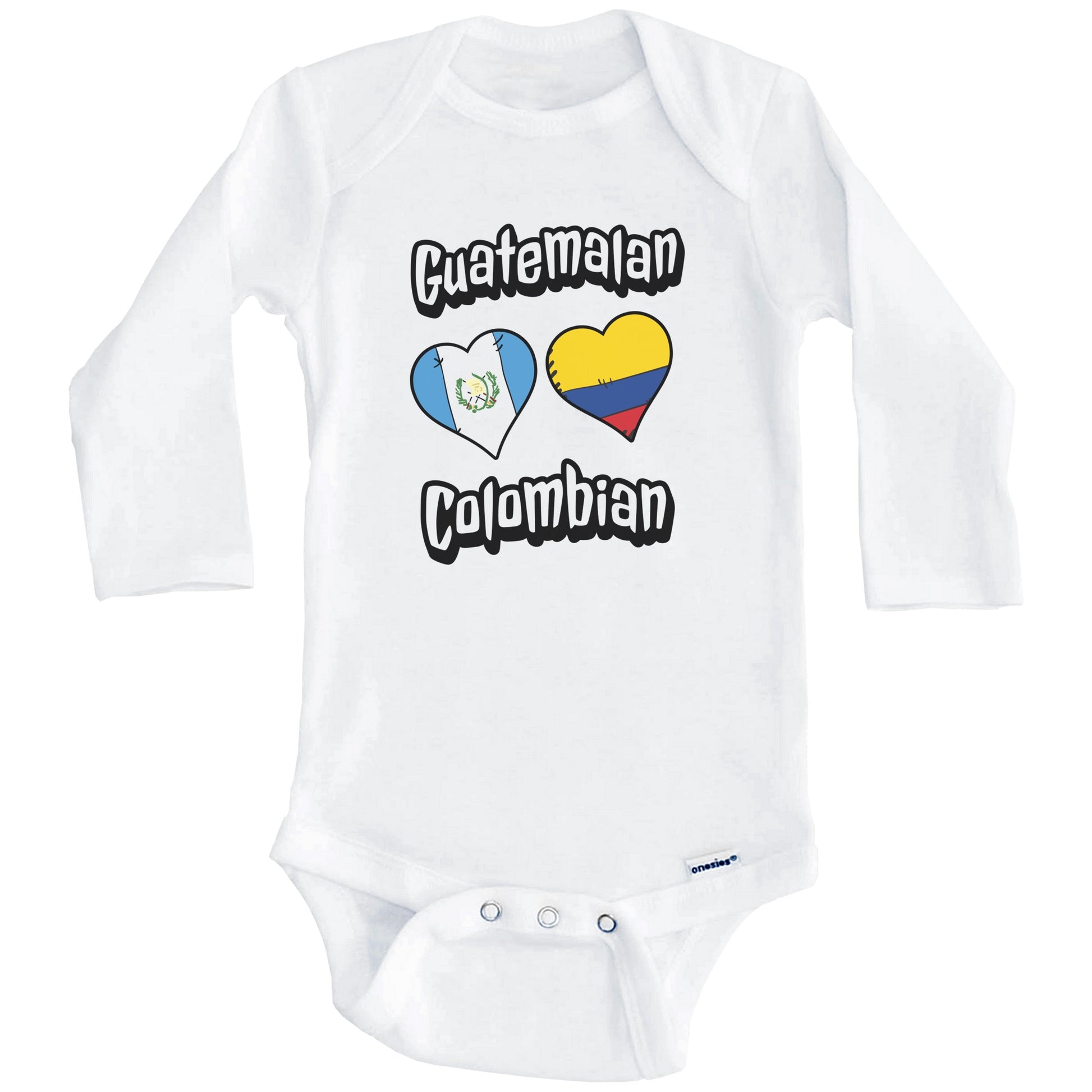 Guatemalan Colombian Flag Heart Combo Guatemala Colombia Baby Bodysuit (Long Sleeves)