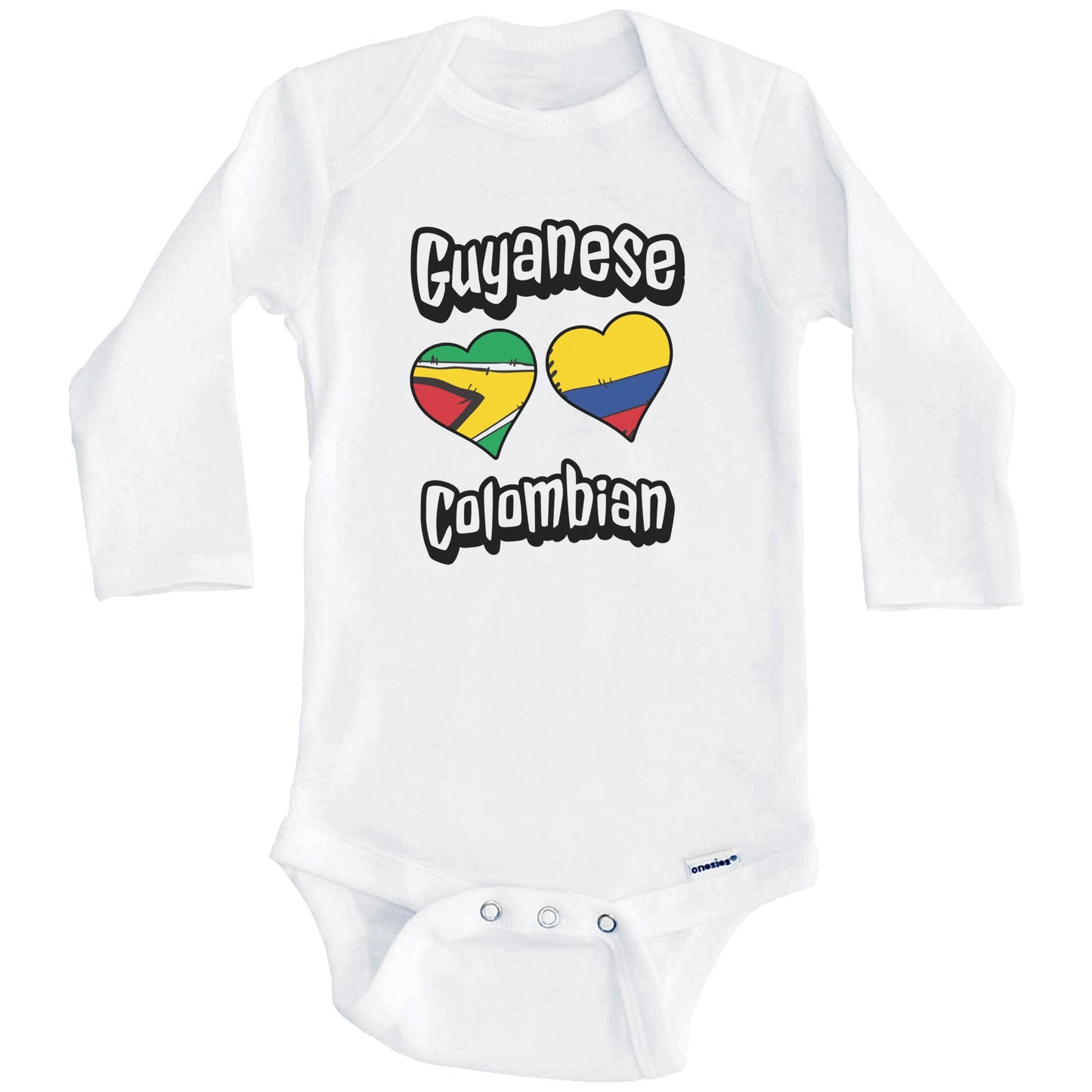 Guyanese Colombian Flag Heart Combo Guyana Colombia Baby Bodysuit (Long Sleeves)