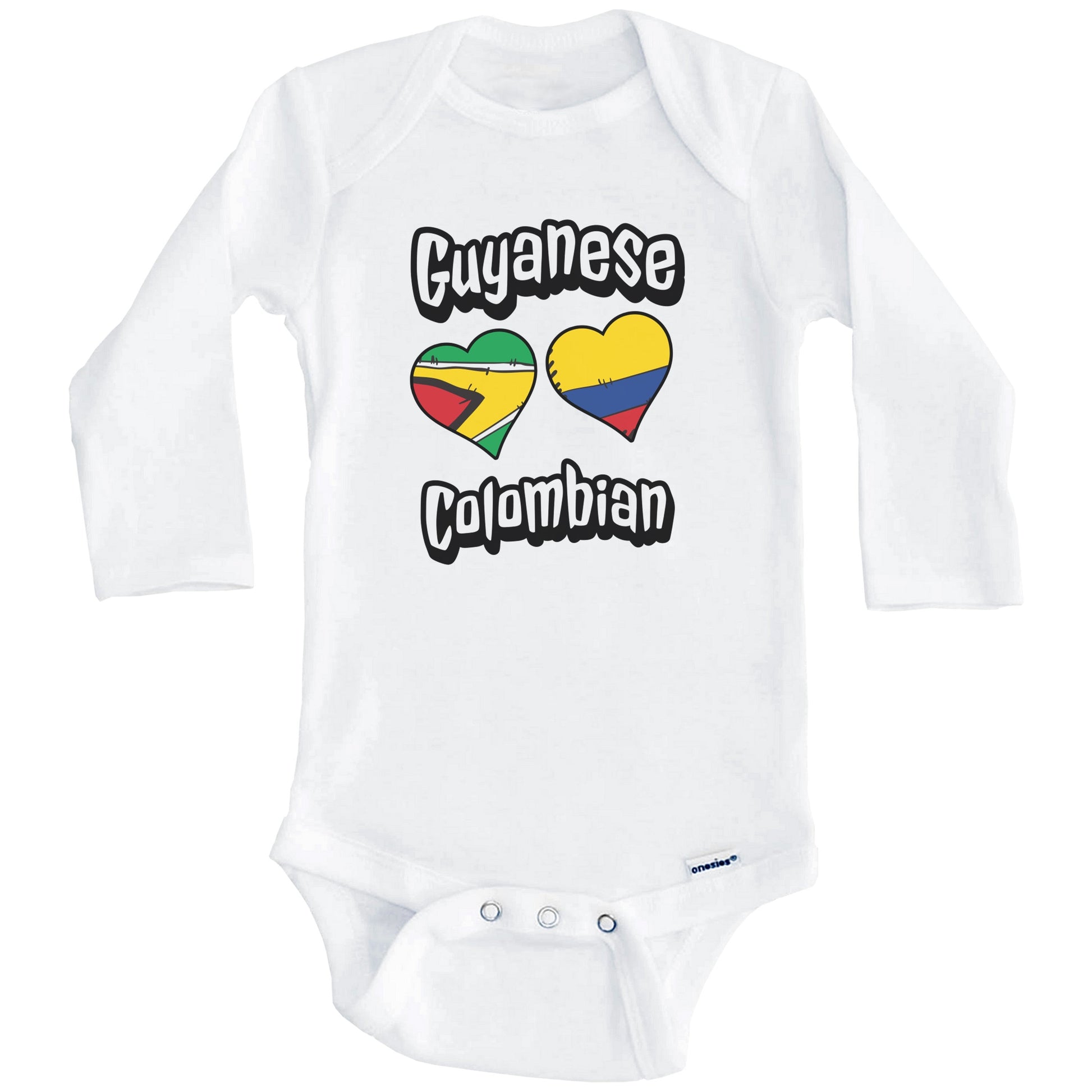 Guyanese Colombian Flag Heart Combo Guyana Colombia Baby Bodysuit (Long Sleeves)