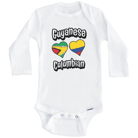 Guyanese Colombian Flag Heart Combo Guyana Colombia Baby Bodysuit (Long Sleeves)