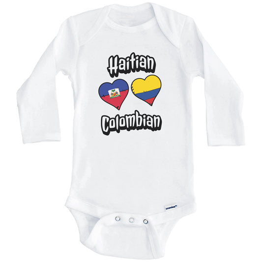 Haitian Colombian Flag Heart Combo Haiti Colombia Baby Bodysuit (Long Sleeves)