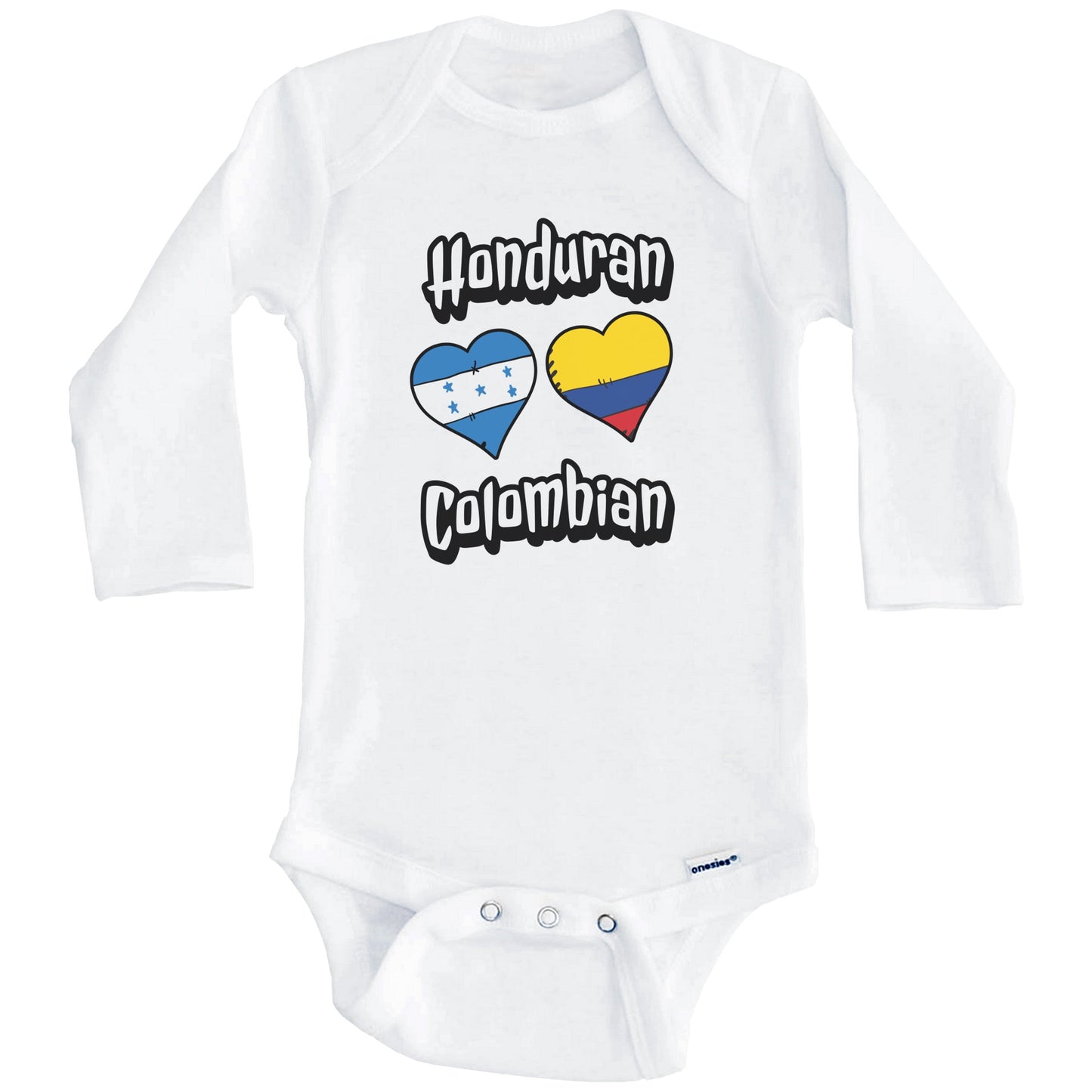 Honduran Colombian Flag Heart Combo Honduras Colombia Baby Bodysuit (Long Sleeves)