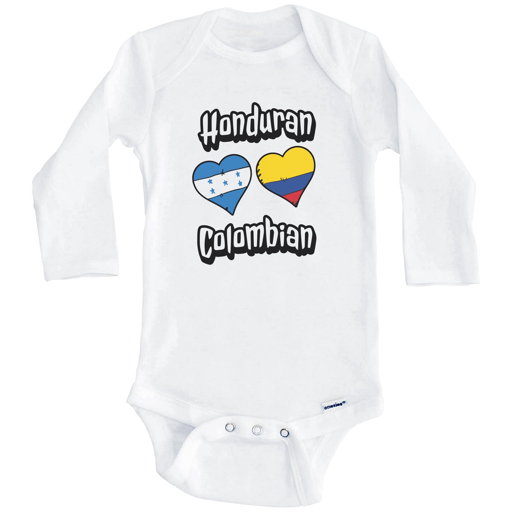 Honduran Colombian Flag Heart Combo Honduras Colombia Baby Bodysuit (Long Sleeves)