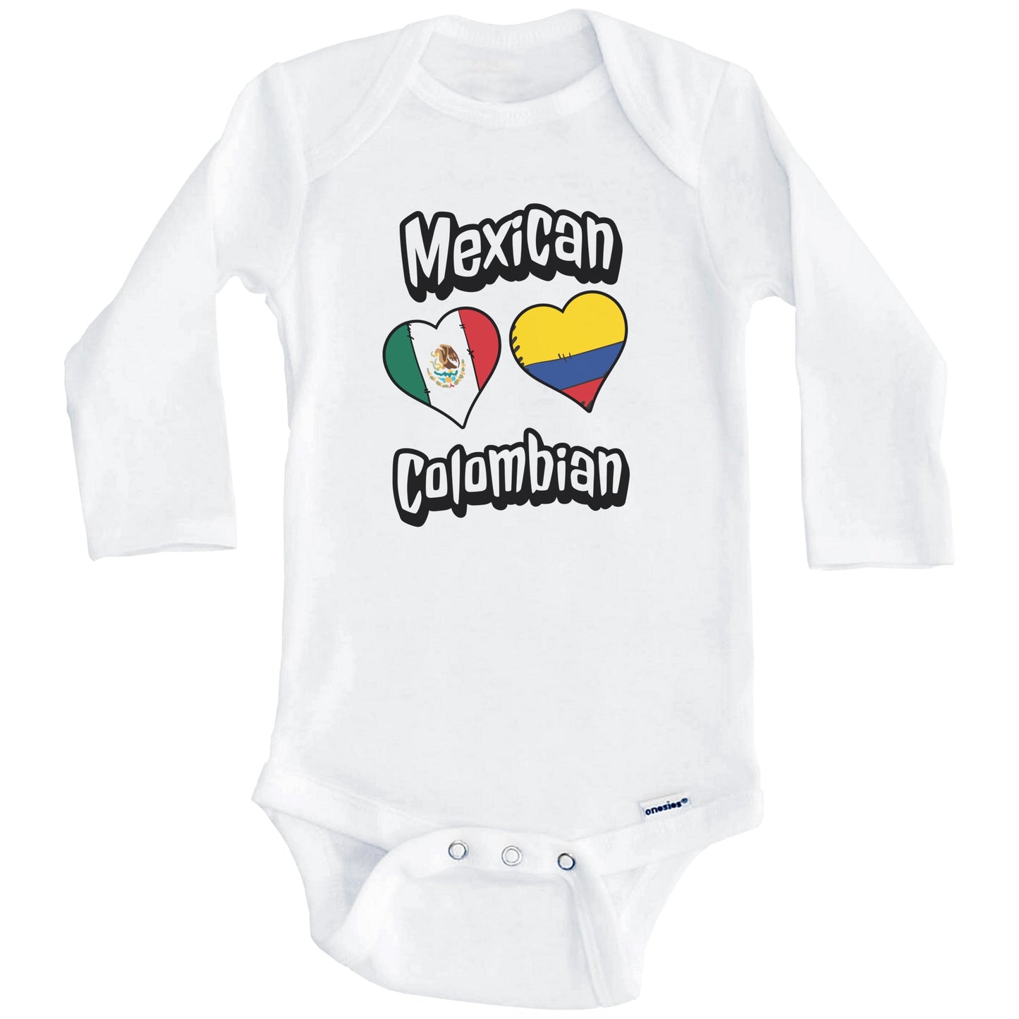 Mexican Colombian Flag Heart Combo Mexico Colombia Baby Bodysuit (Long Sleeves)