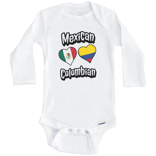 Mexican Colombian Flag Heart Combo Mexico Colombia Baby Bodysuit (Long Sleeves)