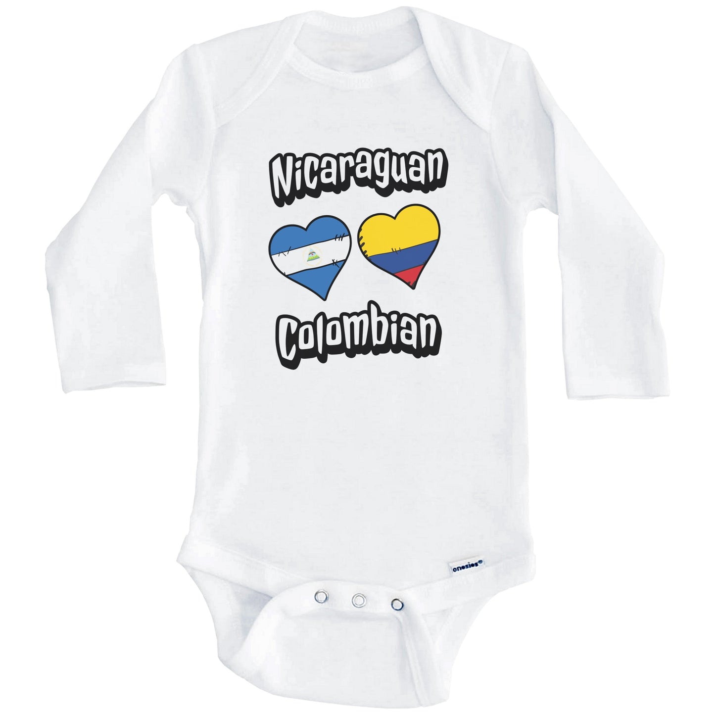 Nicaraguan Colombian Flag Heart Combo Nicaragua Colombia Baby Bodysuit (Long Sleeves)