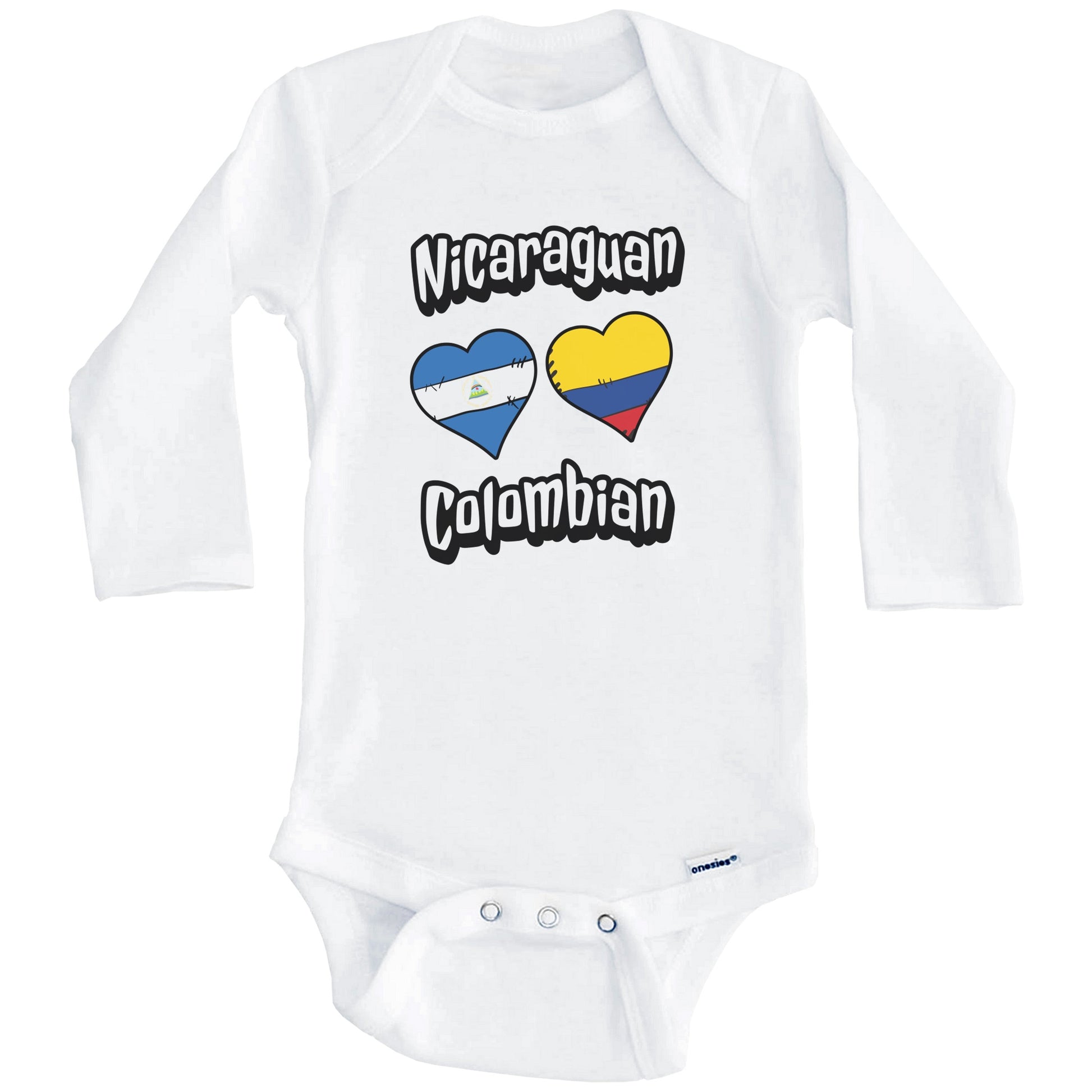 Nicaraguan Colombian Flag Heart Combo Nicaragua Colombia Baby Bodysuit (Long Sleeves)