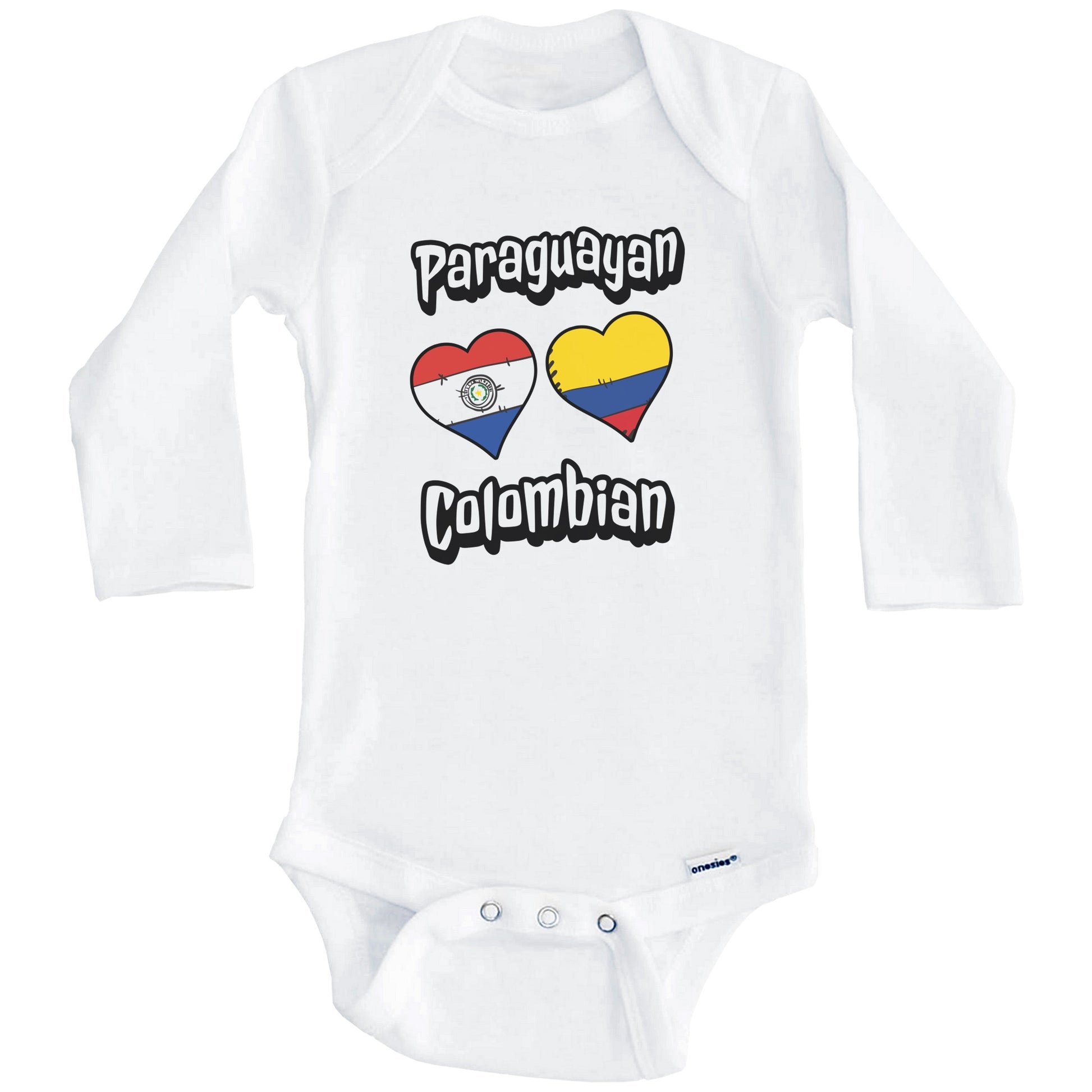 Paraguayan Colombian Flag Heart Combo Paraguay Colombia Baby Bodysuit (Long Sleeves)