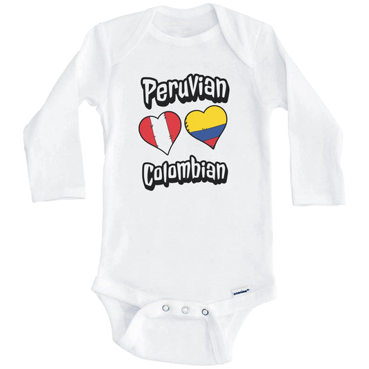 Peruvian Colombian Flag Heart Combo Peru Colombia Baby Bodysuit (Long Sleeves)