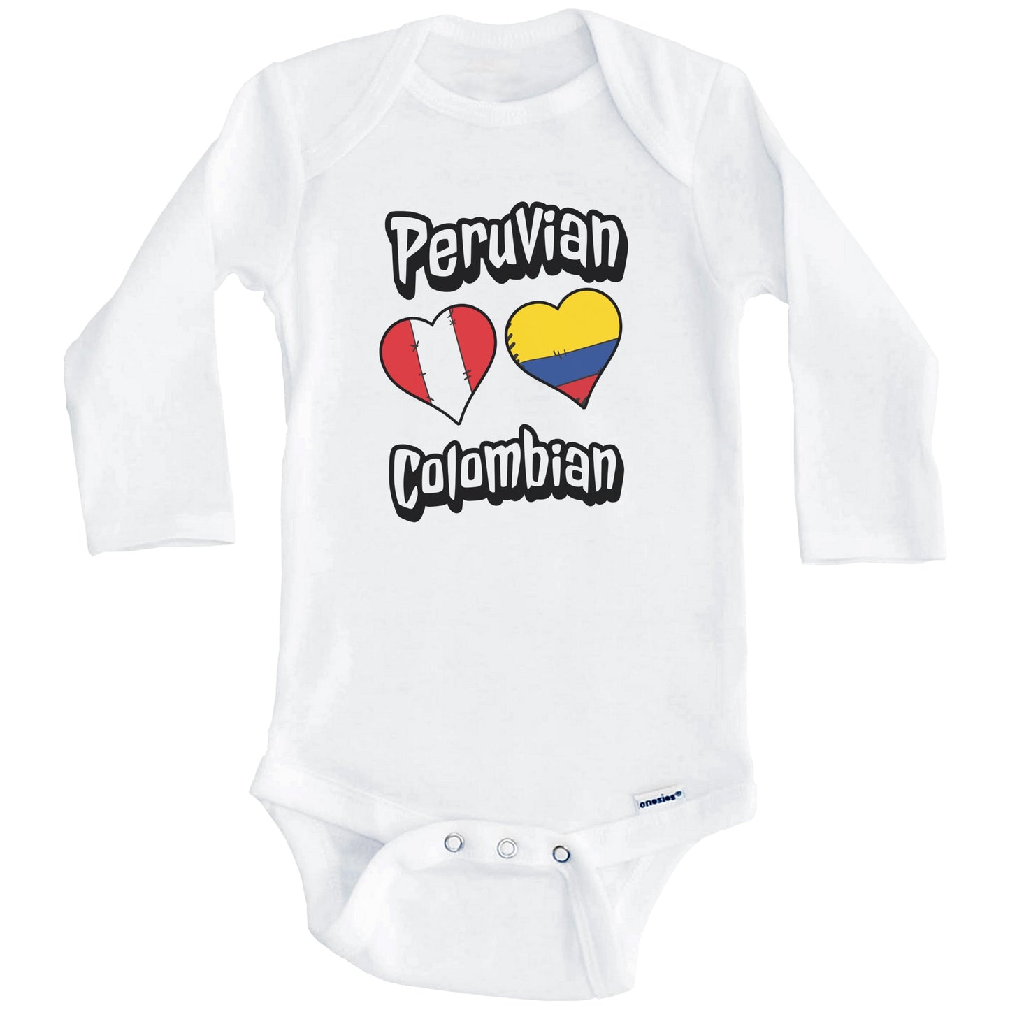 Peruvian Colombian Flag Heart Combo Peru Colombia Baby Bodysuit (Long Sleeves)