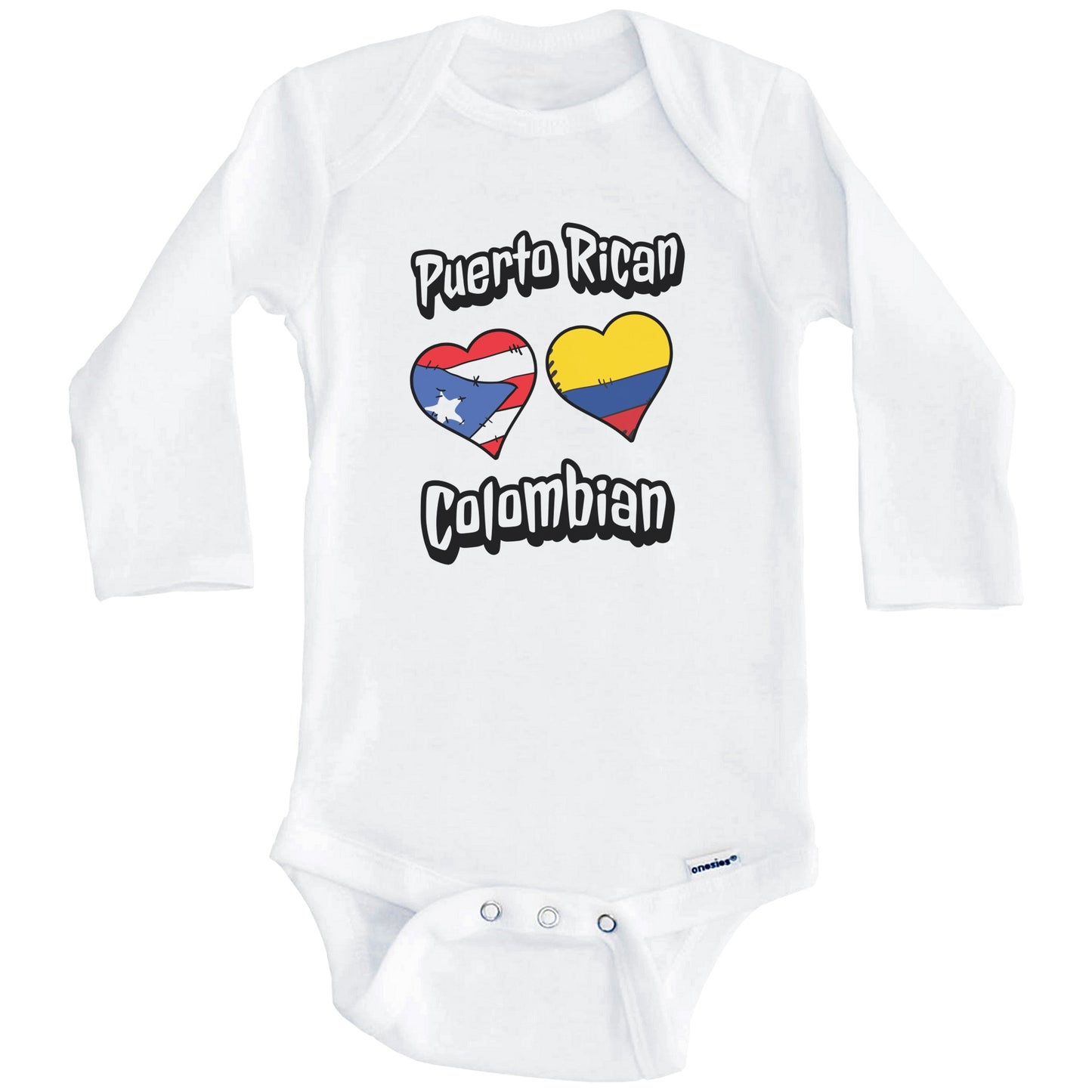 Puerto Rican Colombian Flag Heart Combo Puerto Rico Colombia Baby Bodysuit (Long Sleeves)