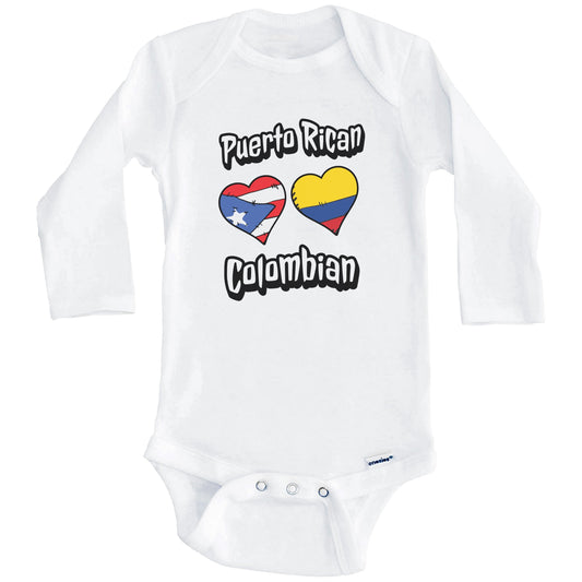 Puerto Rican Colombian Flag Heart Combo Puerto Rico Colombia Baby Bodysuit (Long Sleeves)