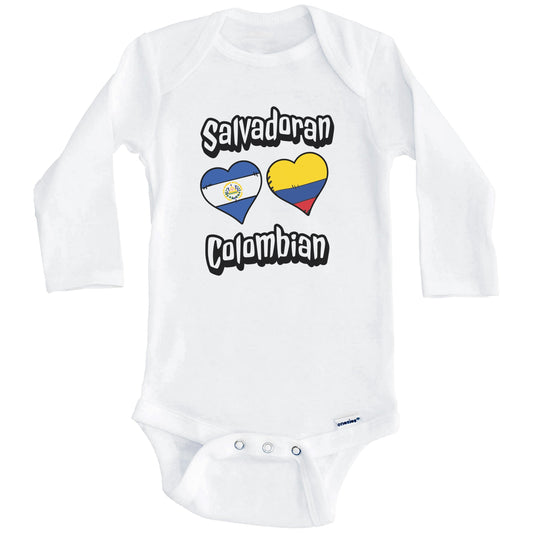 Salvadoran Colombian Flag Heart Combo El Salvador Colombia Baby Bodysuit (Long Sleeves)