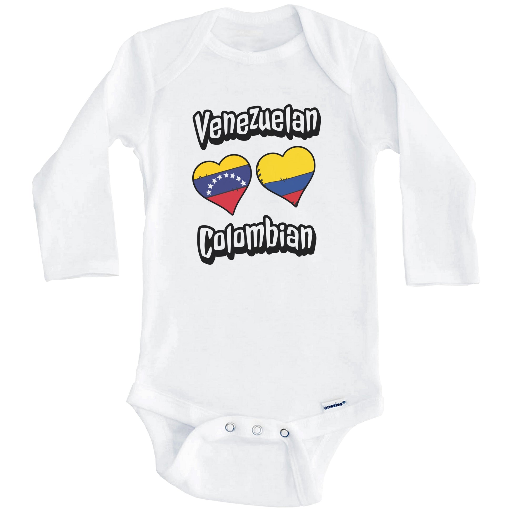 Venezuelan Colombian Flag Heart Combo Venezuela Colombia Baby Bodysuit (Long Sleeves)