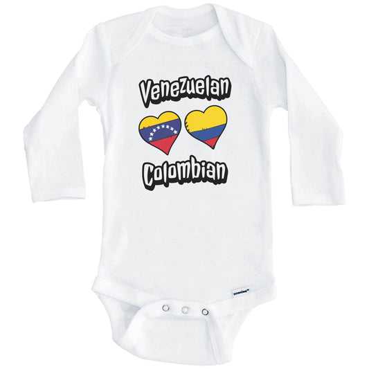 Venezuelan Colombian Flag Heart Combo Venezuela Colombia Baby Bodysuit (Long Sleeves)
