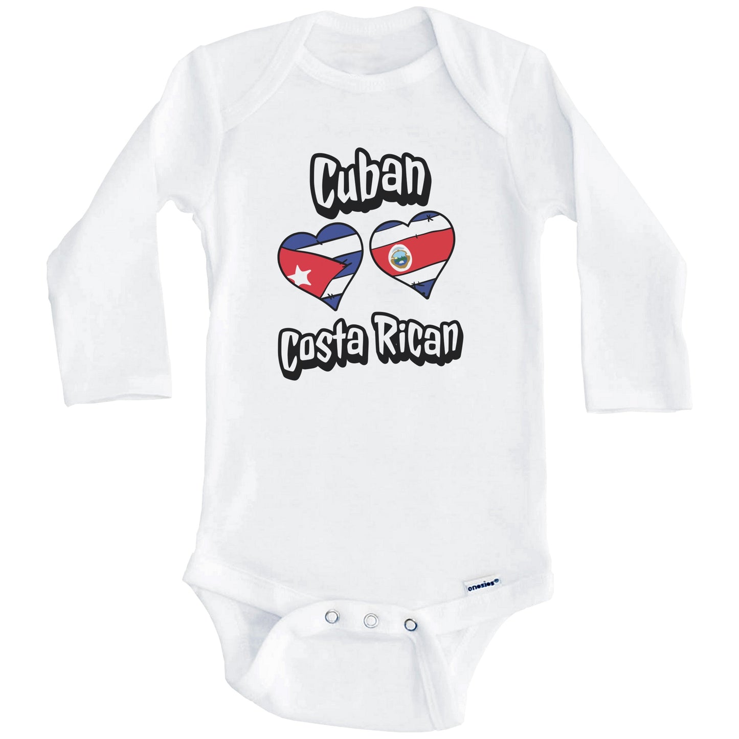 Cuban Costa Rican Flag Heart Combo Cuba Costa Rica Baby Bodysuit (Long Sleeves)