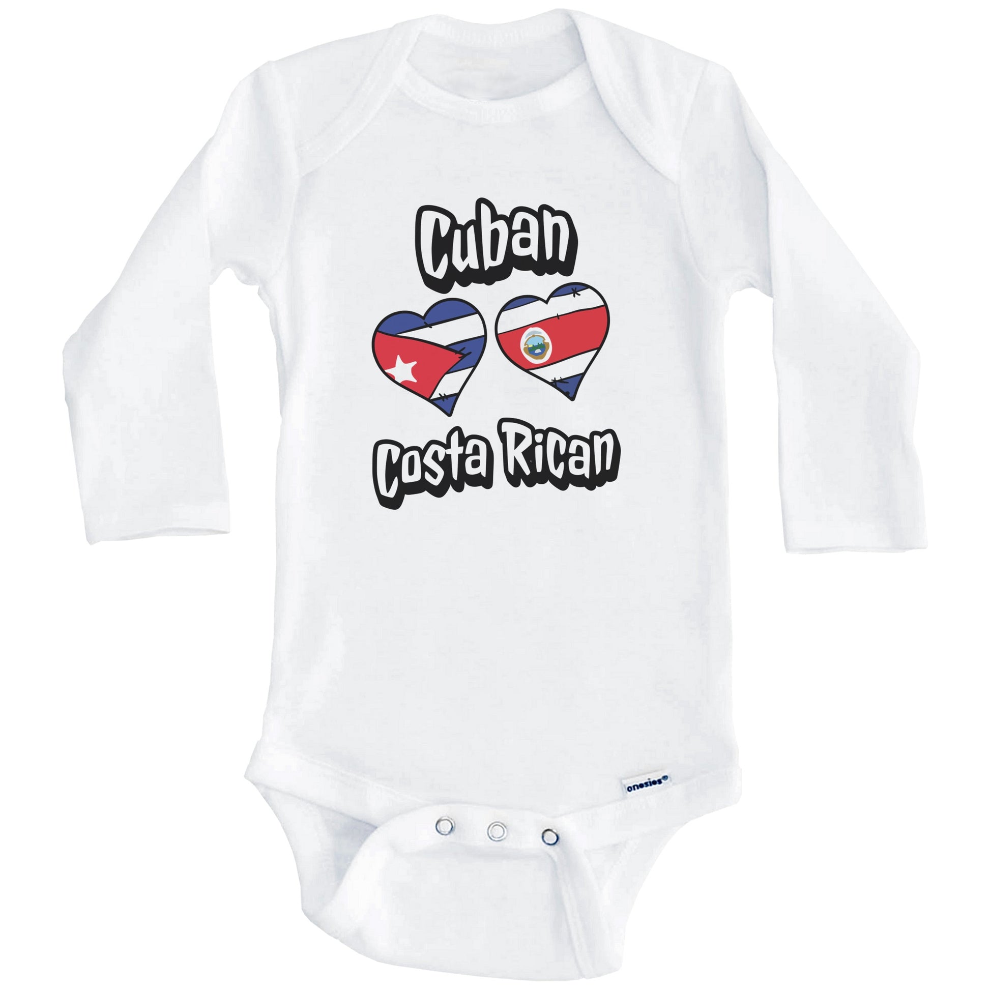 Cuban Costa Rican Flag Heart Combo Cuba Costa Rica Baby Bodysuit (Long Sleeves)