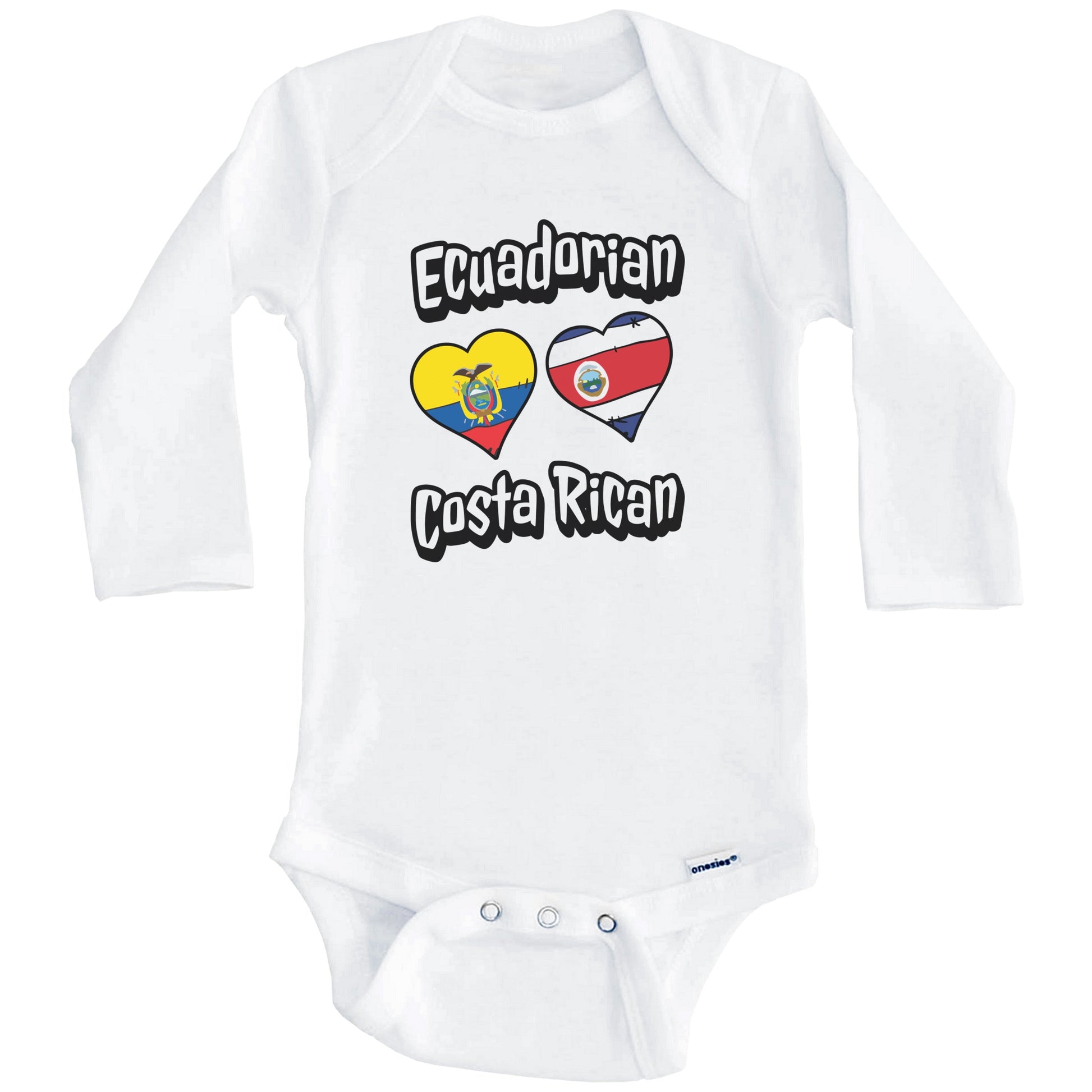 Ecuadorian Costa Rican Flag Heart Combo Ecuador Costa Rica Baby Bodysuit (Long Sleeves)
