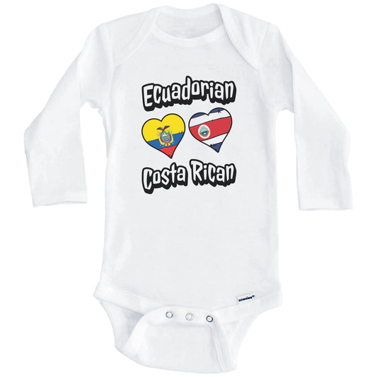 Ecuadorian Costa Rican Flag Heart Combo Ecuador Costa Rica Baby Bodysuit (Long Sleeves)
