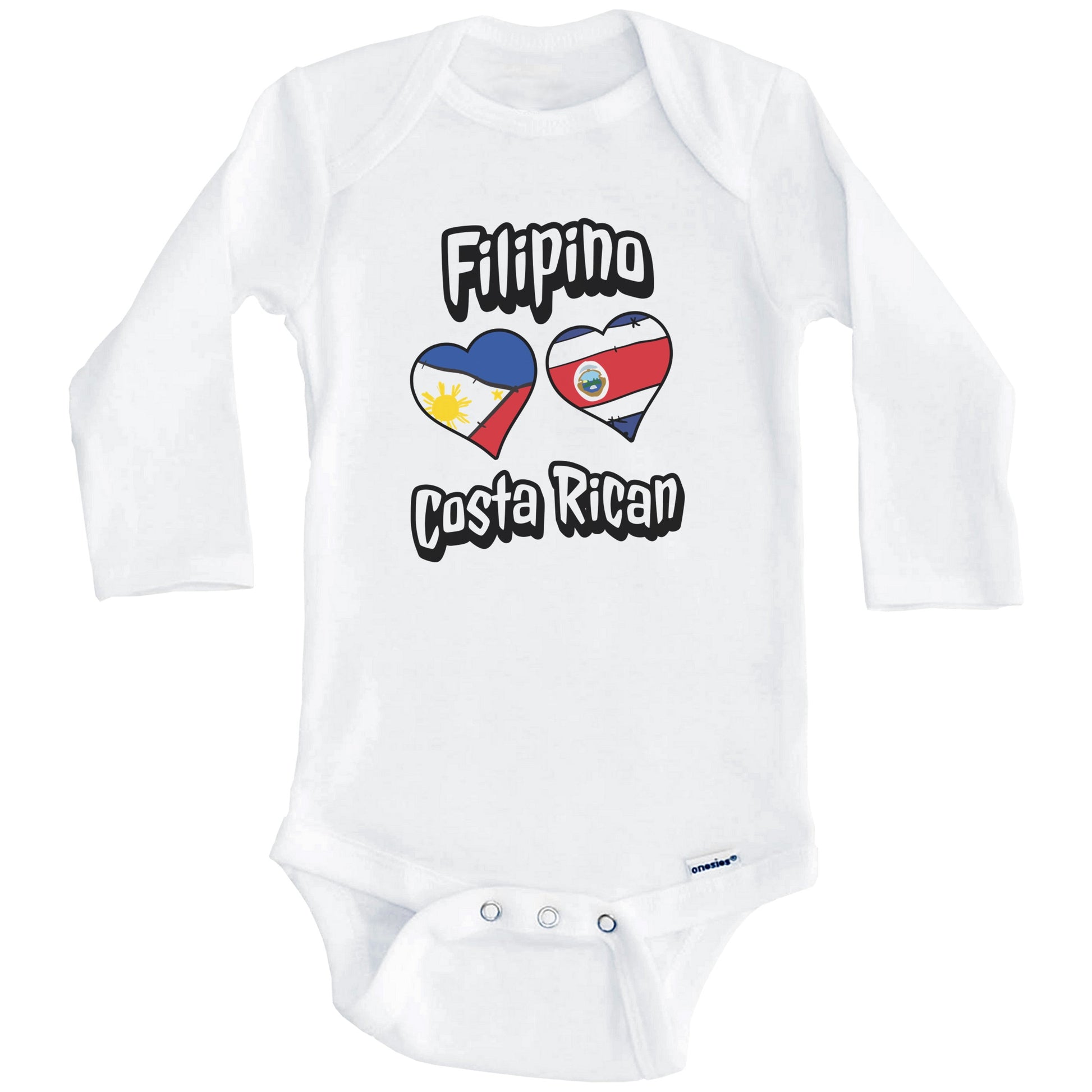 Filipino Costa Rican Flag Heart Combo Philippines Costa Rica Baby Bodysuit (Long Sleeves)