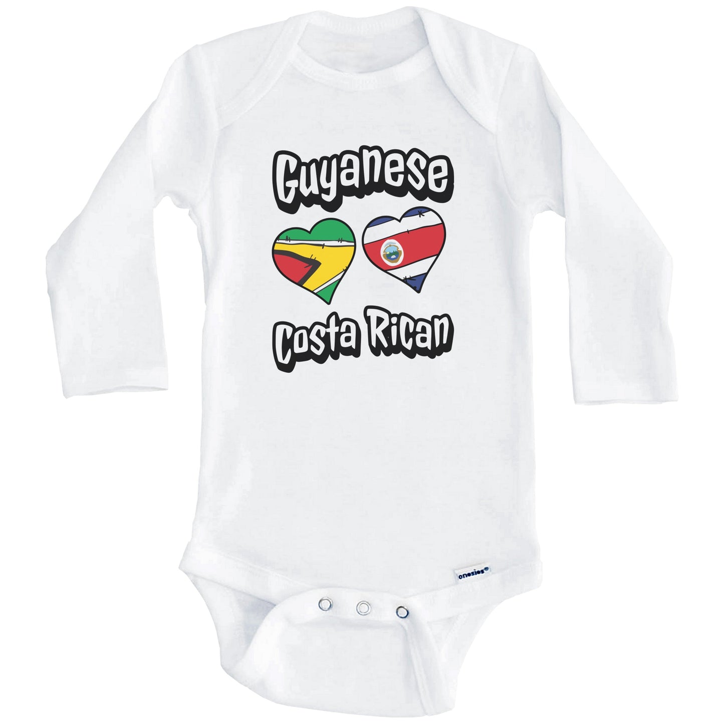 Guyanese Costa Rican Flag Heart Combo Guyana Costa Rica Baby Bodysuit (Long Sleeves)