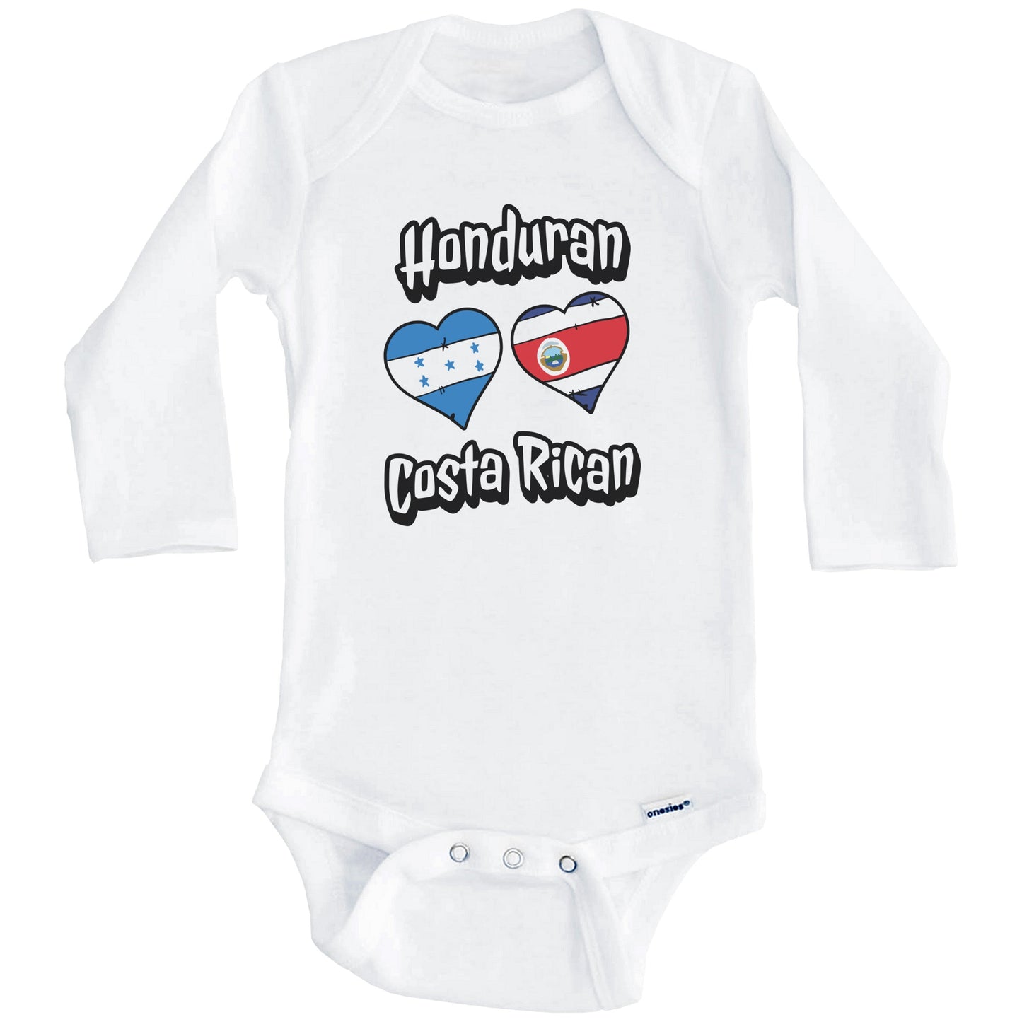 Honduran Costa Rican Flag Heart Combo Honduras Costa Rica Baby Bodysuit (Long Sleeves)