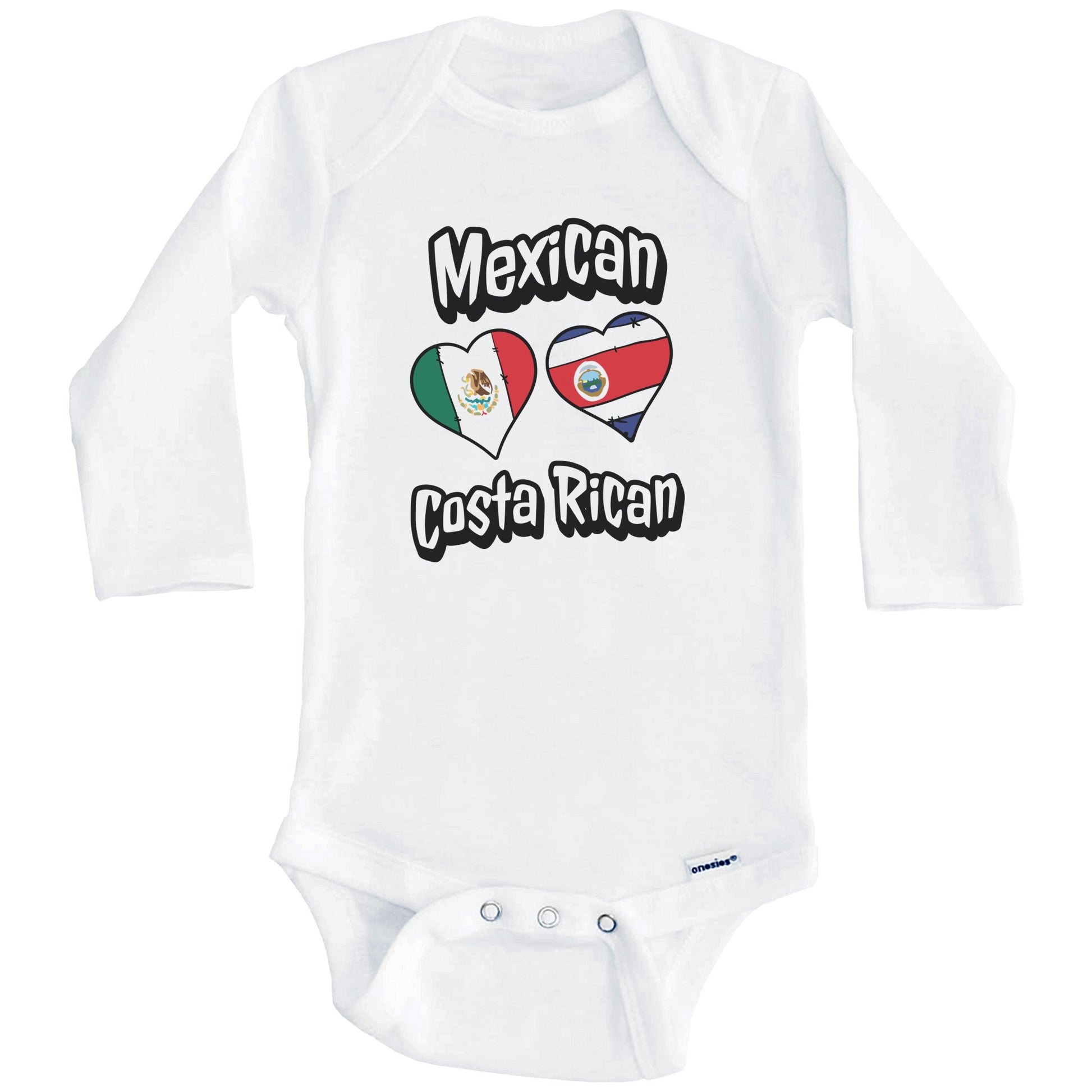 Mexican Costa Rican Flag Heart Combo Mexico Costa Rica Baby Bodysuit (Long Sleeves)