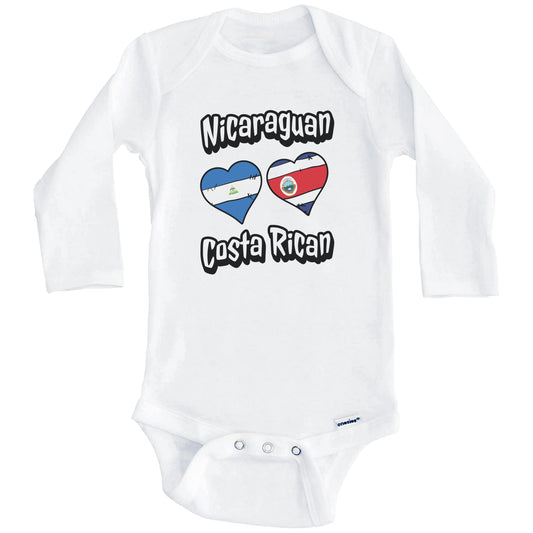 Nicaraguan Costa Rican Flag Heart Combo Nicaragua Costa Rica Baby Bodysuit (Long Sleeves)