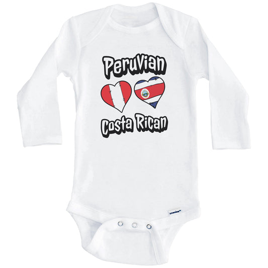 Peruvian Costa Rican Flag Heart Combo Peru Costa Rica Baby Bodysuit (Long Sleeves)