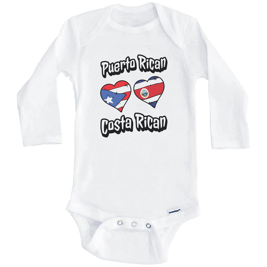 Puerto Rican Costa Rican Flag Hearts Puerto Rico Costa Rica Baby Bodysuit (Long Sleeves)