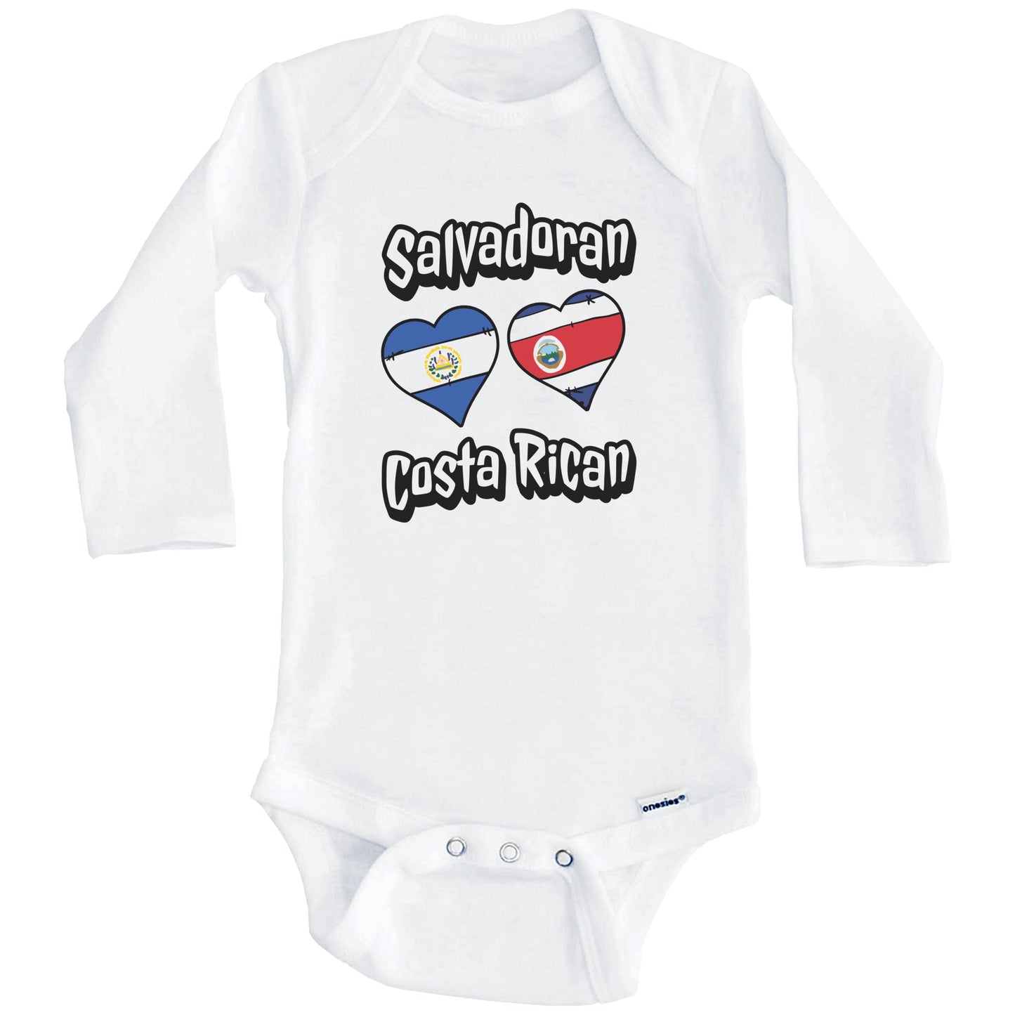Salvadoran Costa Rican Flag Hearts El Salvador Costa Rica Baby Bodysuit (Long Sleeves)