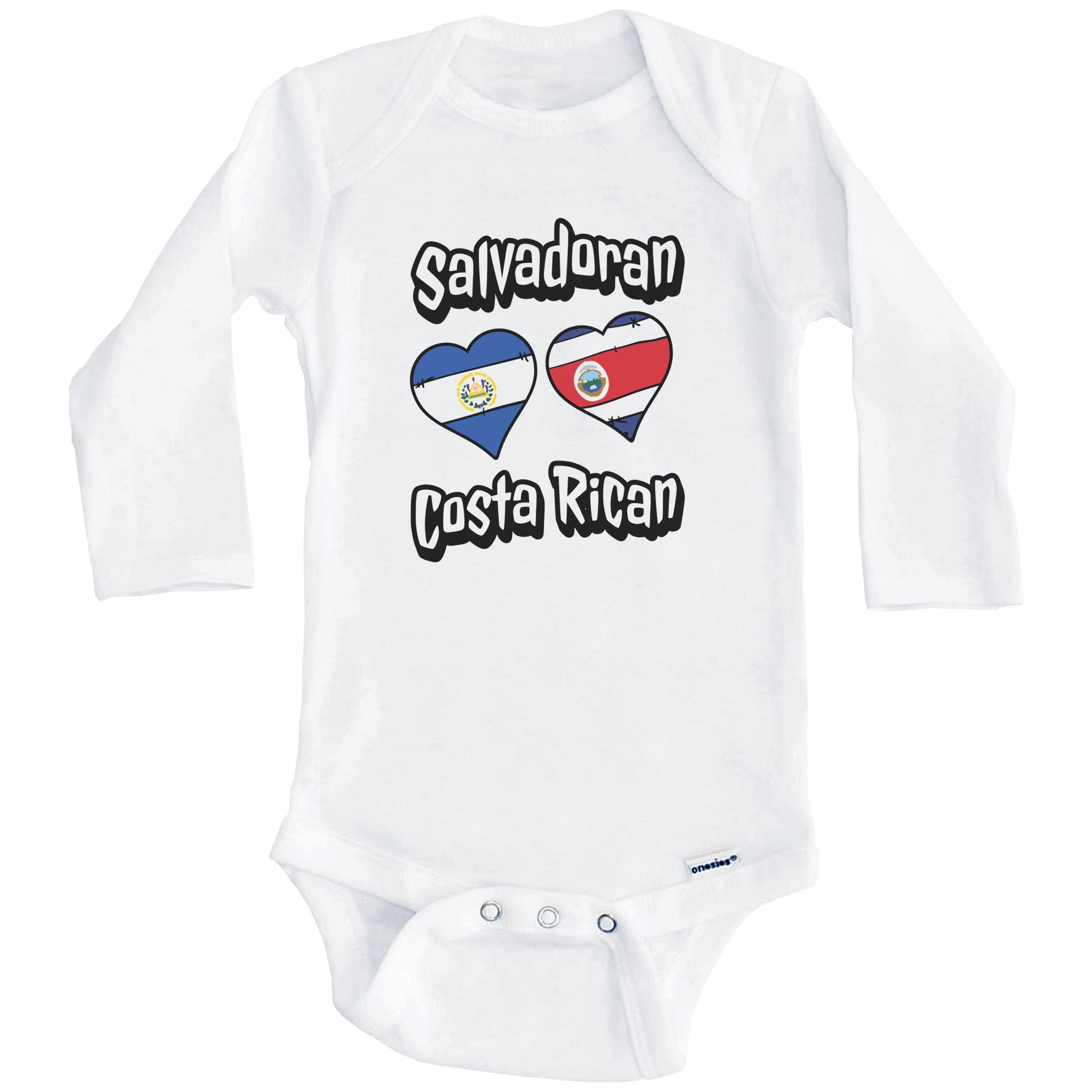 Salvadoran Costa Rican Flag Hearts El Salvador Costa Rica Baby Bodysuit (Long Sleeves)