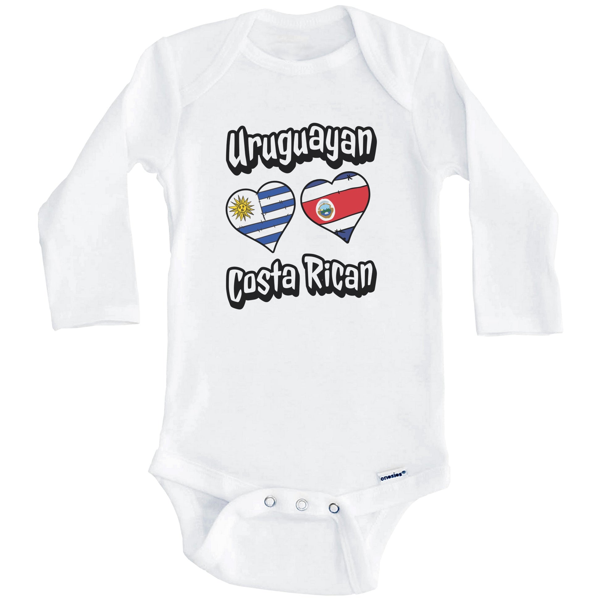Uruguayan Costa Rican Flag Heart Combo Uruguay Costa Rica Baby Bodysuit (Long Sleeves)