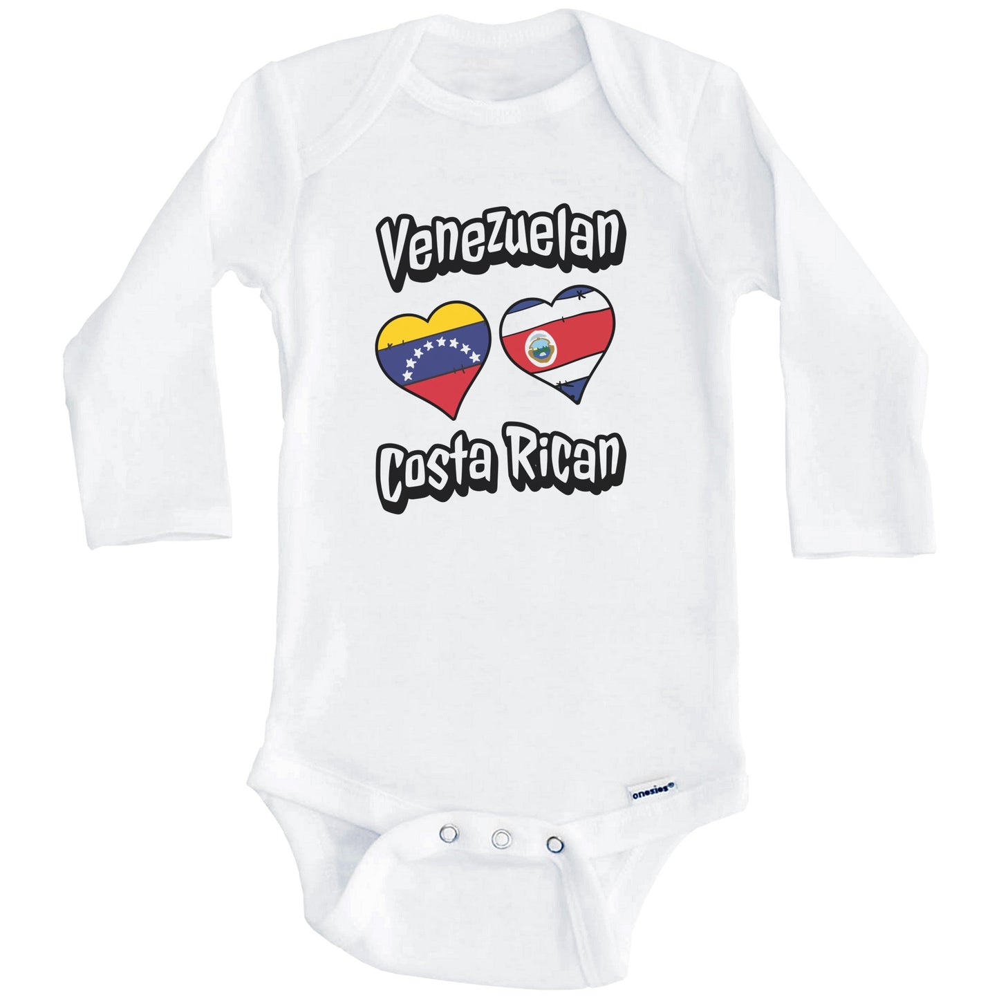 Venezuelan Costa Rican Flag Heart Combo Venezuela Costa Rica Baby Bodysuit (Long Sleeves)