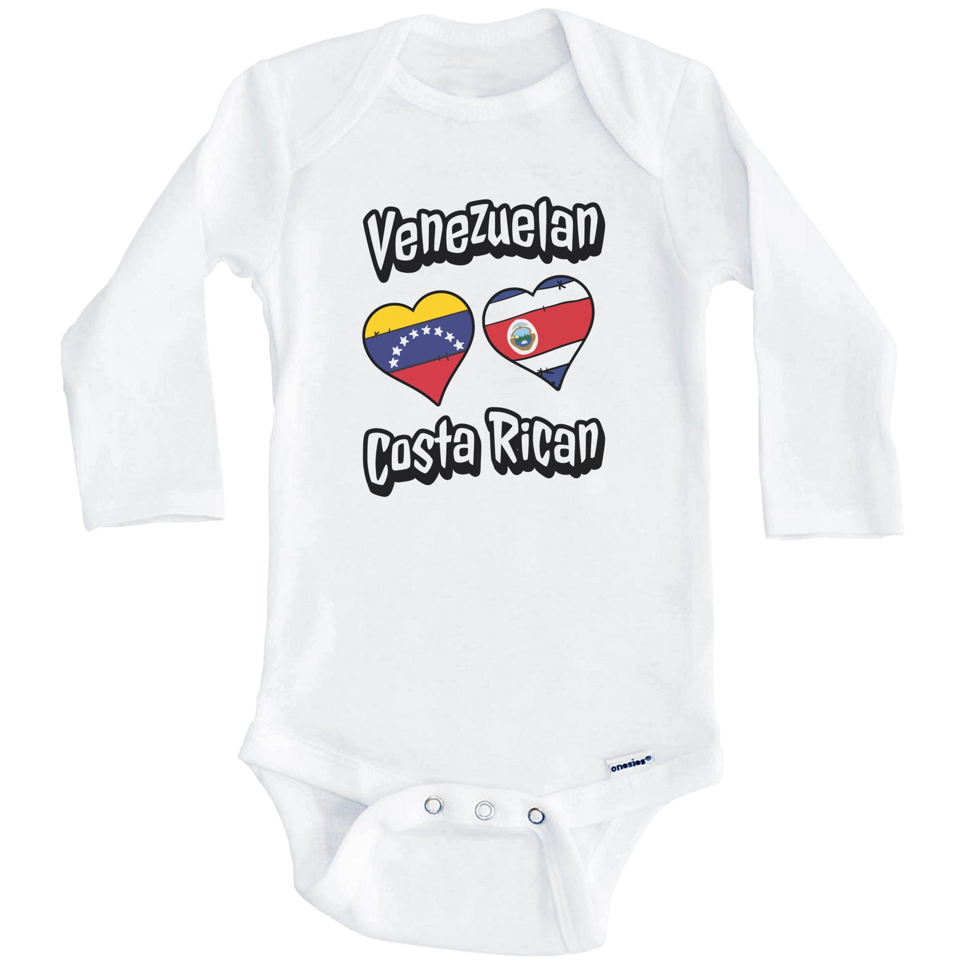 Venezuelan Costa Rican Flag Heart Combo Venezuela Costa Rica Baby Bodysuit (Long Sleeves)