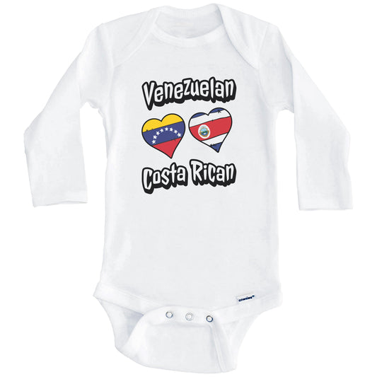 Venezuelan Costa Rican Flag Heart Combo Venezuela Costa Rica Baby Bodysuit (Long Sleeves)