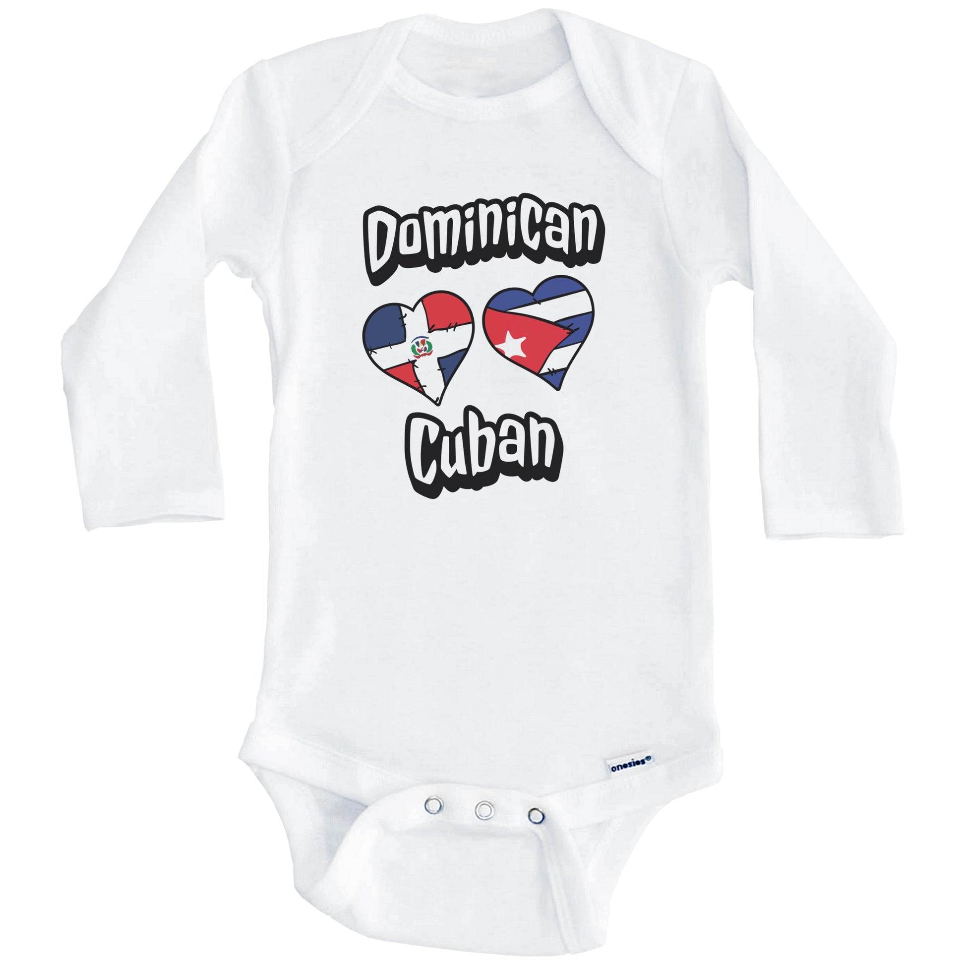 Dominican Cuban Flag Heart Combo Dominican Republic Cuba Baby Bodysuit (Long Sleeves)