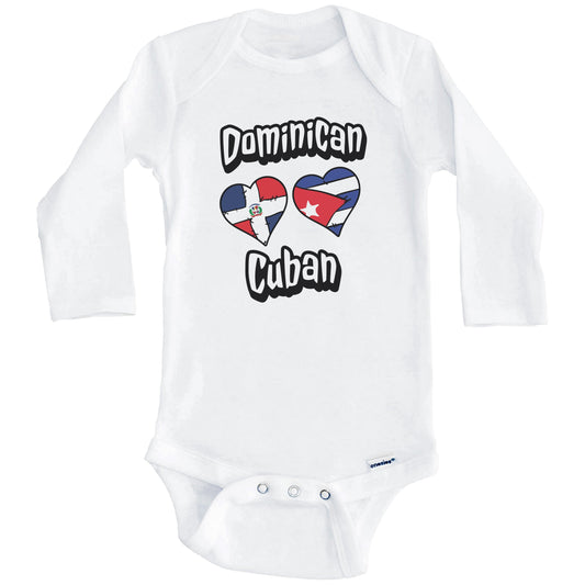 Dominican Cuban Flag Heart Combo Dominican Republic Cuba Baby Bodysuit (Long Sleeves)
