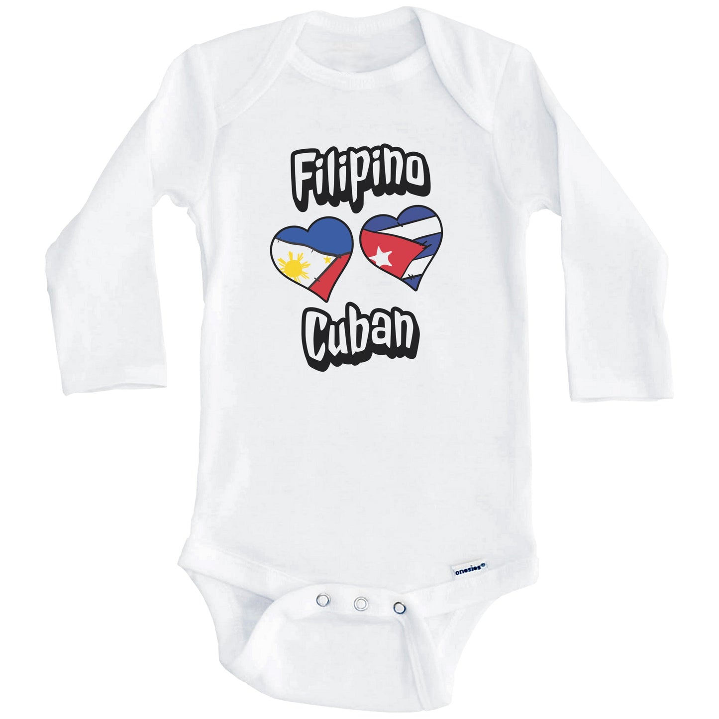 Filipino Cuban Flag Heart Combo Philippines Cuba Baby Bodysuit (Long Sleeves)