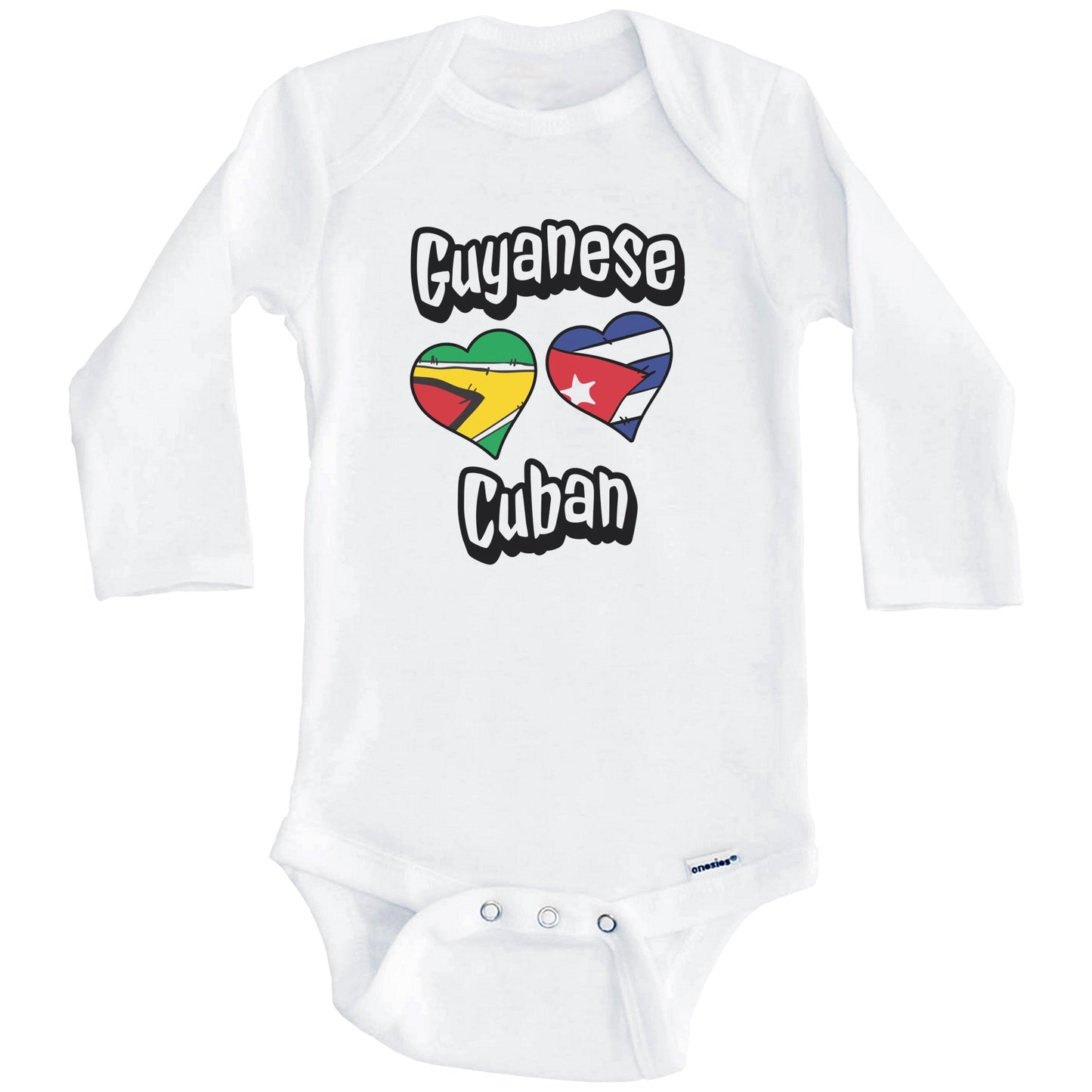 Guyanese Cuban Flag Heart Combo Guyana Cuba Baby Bodysuit (Long Sleeves)