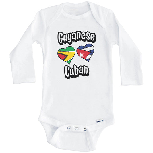 Guyanese Cuban Flag Heart Combo Guyana Cuba Baby Bodysuit (Long Sleeves)