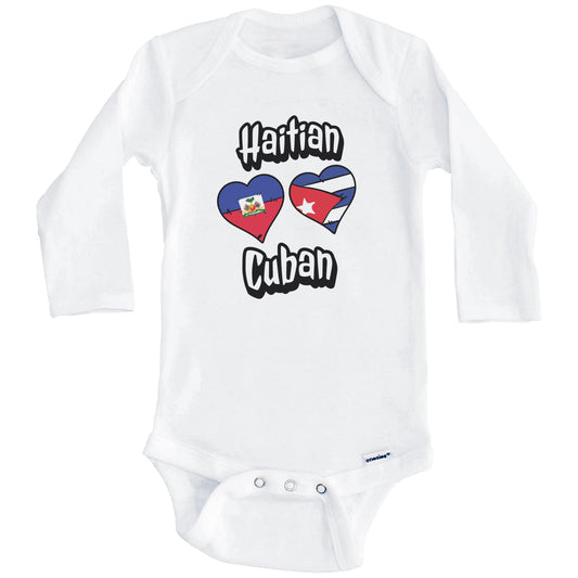 Haitian Cuban Flag Heart Combo Haiti Cuba Baby Bodysuit (Long Sleeves)