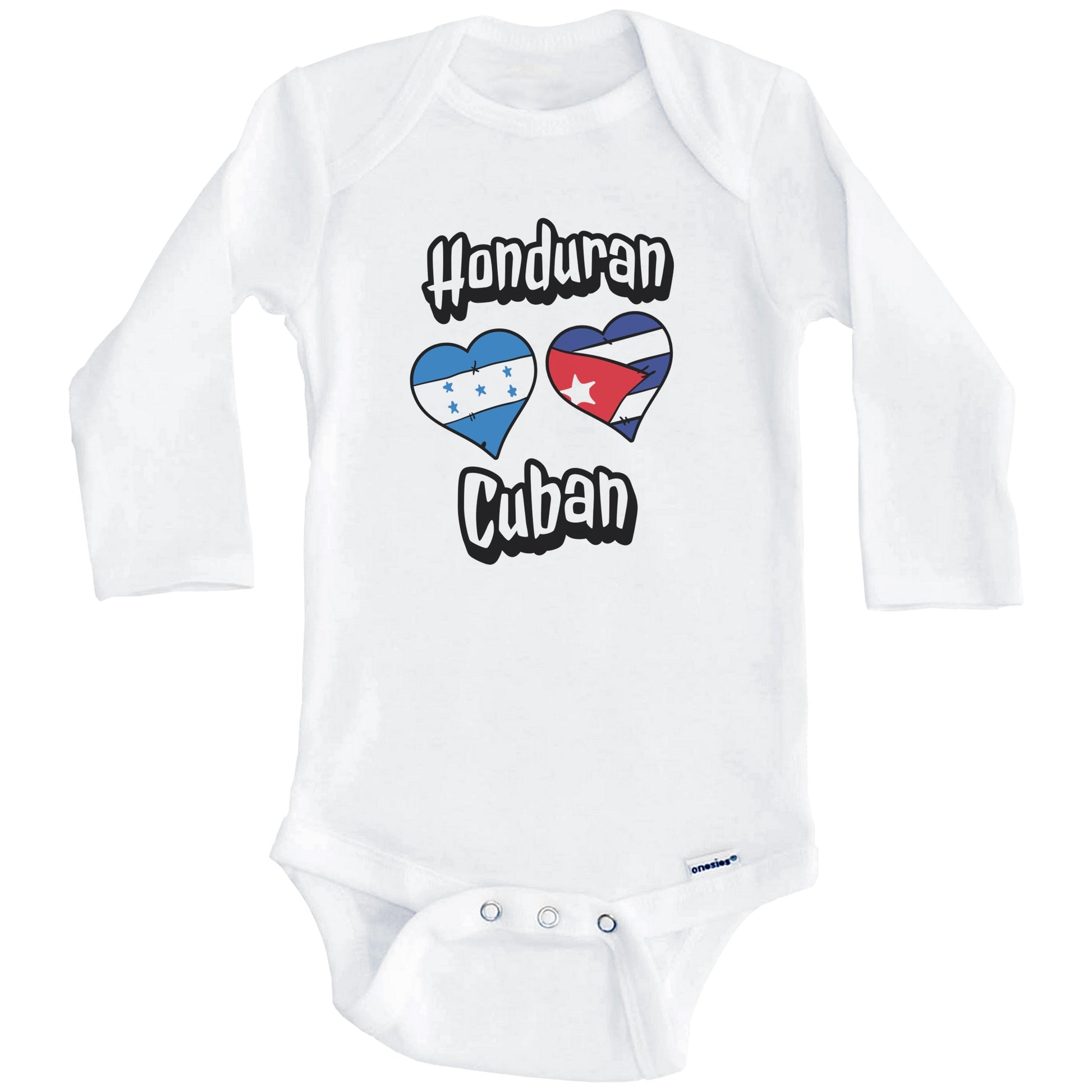 Honduran Cuban Flag Heart Combo Honduras Cuba Baby Bodysuit (Long Sleeves)