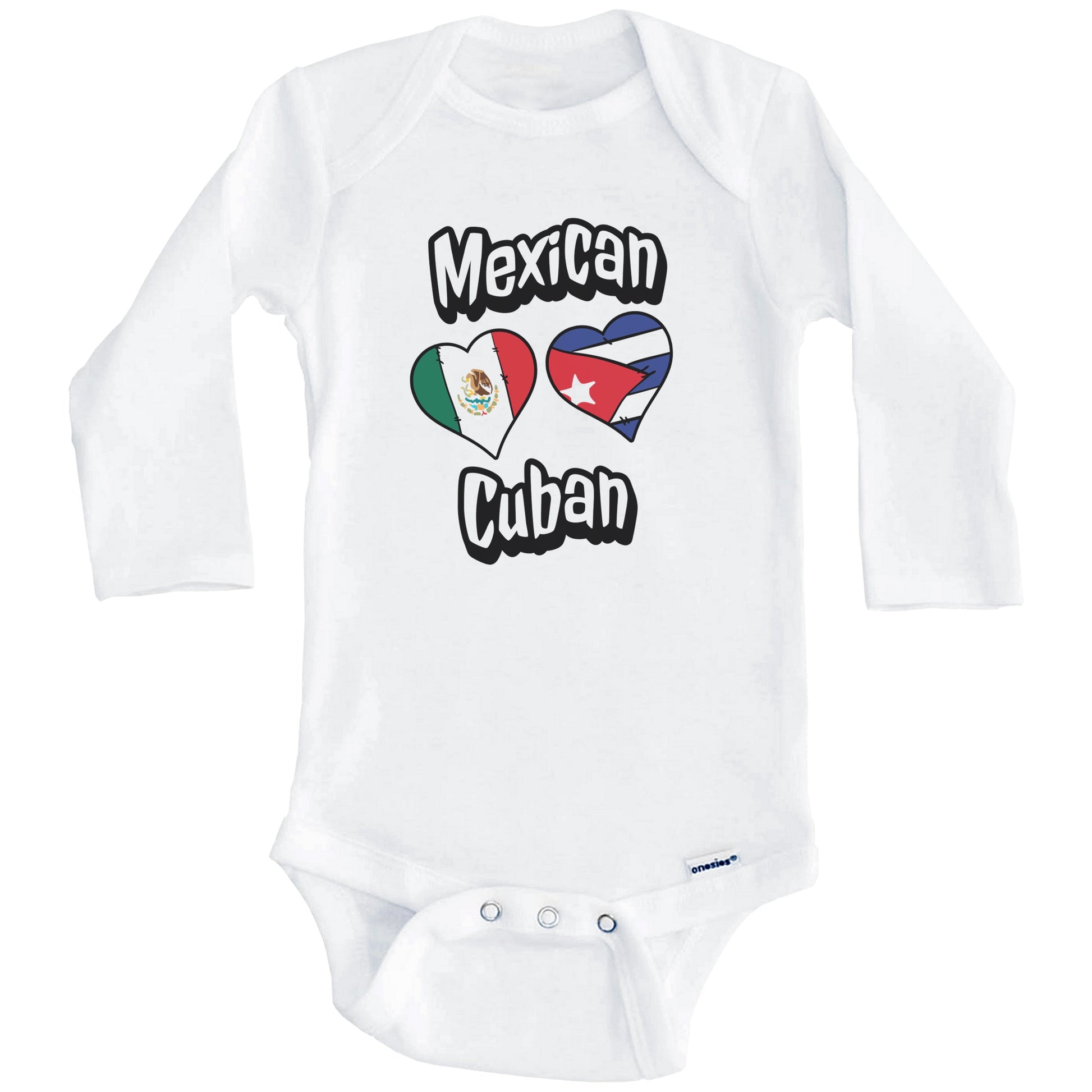 Mexican Cuban Flag Heart Combo Mexico Cuba Baby Bodysuit (Long Sleeves)