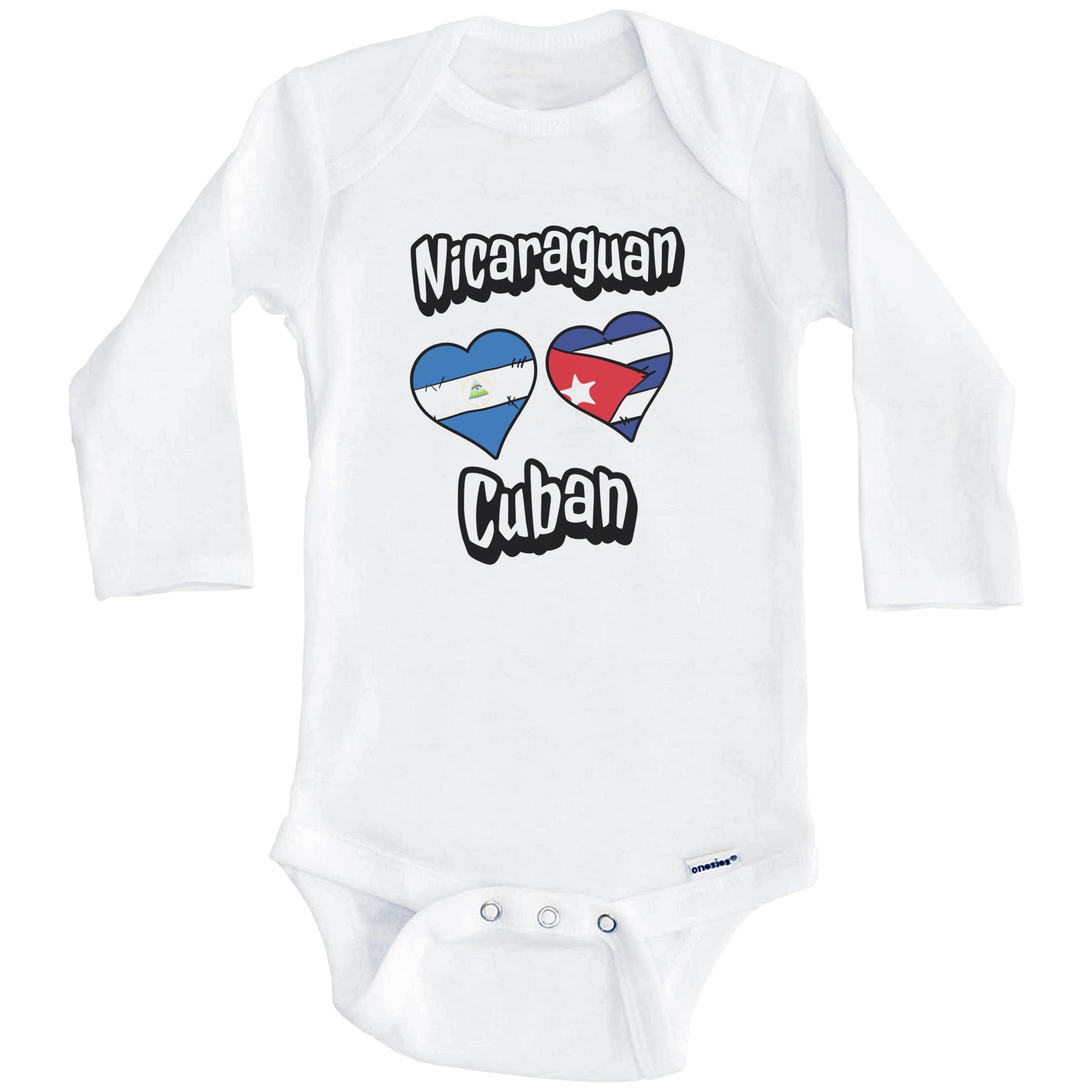 Nicaraguan Cuban Flag Heart Combo Nicaragua Cuba Baby Bodysuit (Long Sleeves)