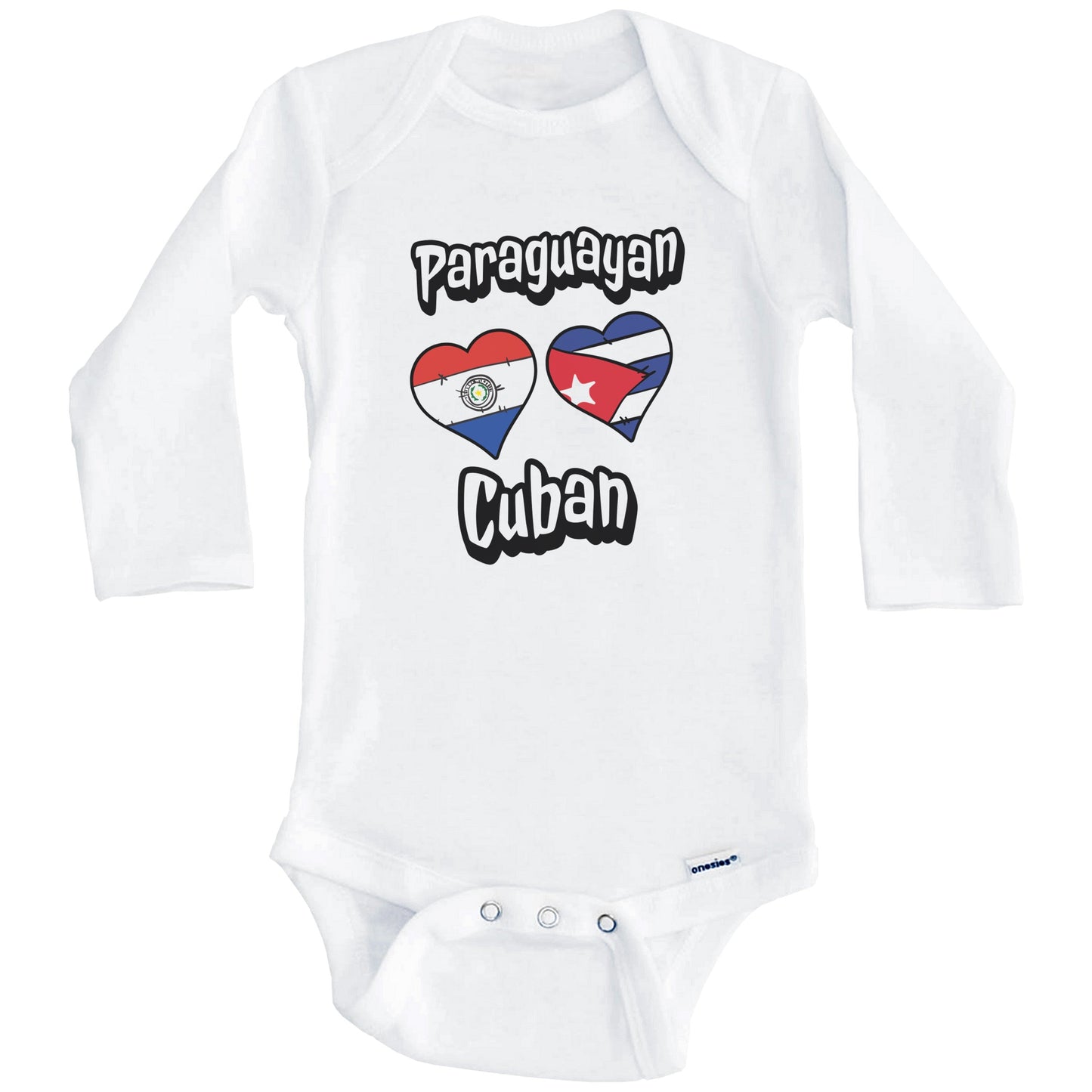 Paraguayan Cuban Flag Heart Combo Paraguay Cuba Baby Bodysuit (Long Sleeves)