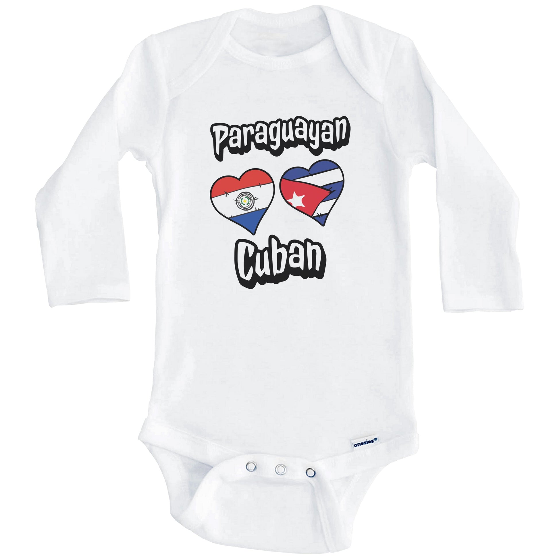 Paraguayan Cuban Flag Heart Combo Paraguay Cuba Baby Bodysuit (Long Sleeves)