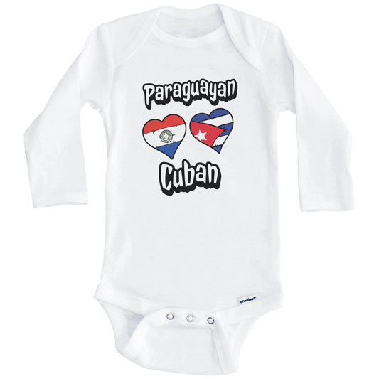 Paraguayan Cuban Flag Heart Combo Paraguay Cuba Baby Bodysuit (Long Sleeves)