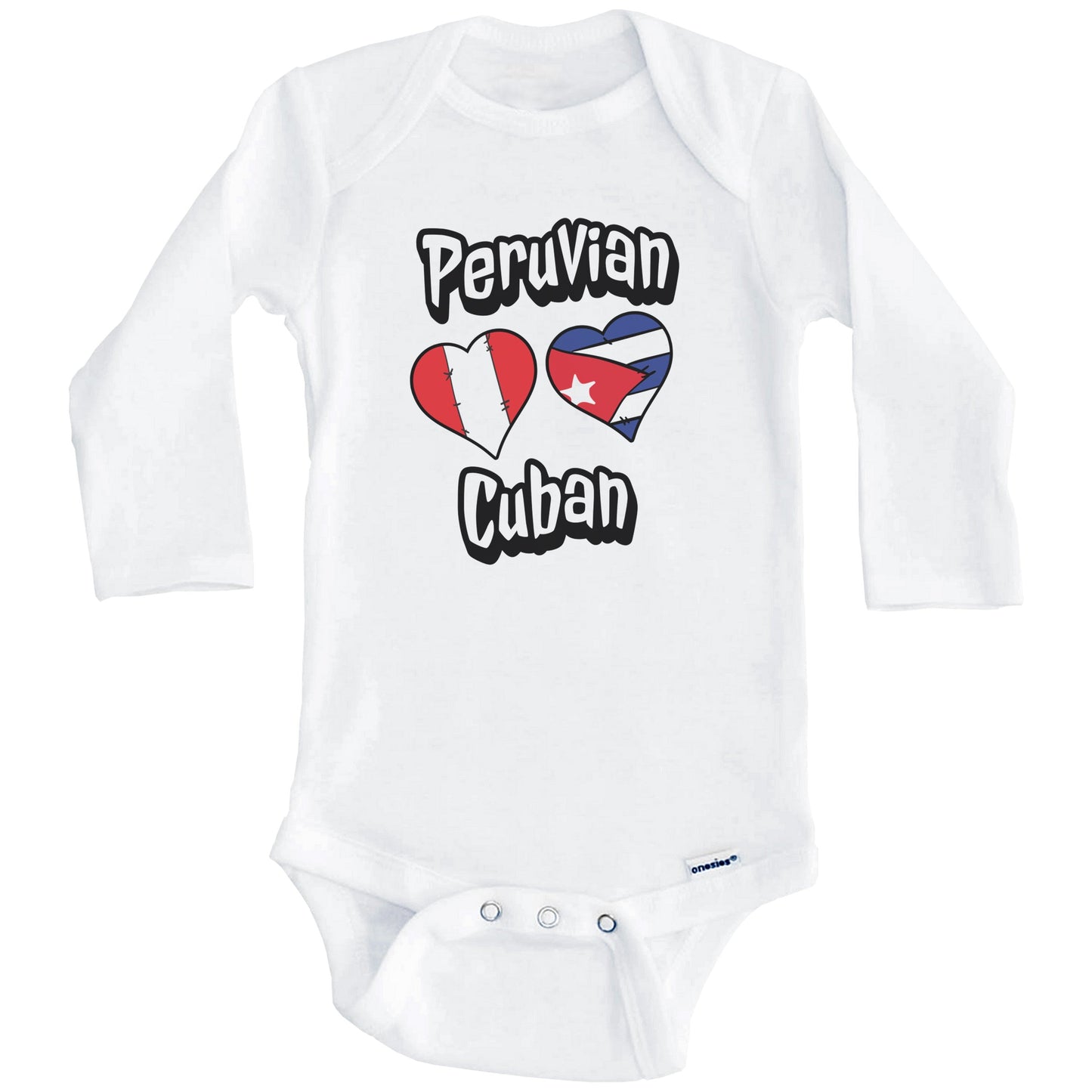 Peruvian Cuban Flag Heart Combo Peru Cuba Baby Bodysuit (Long Sleeves)